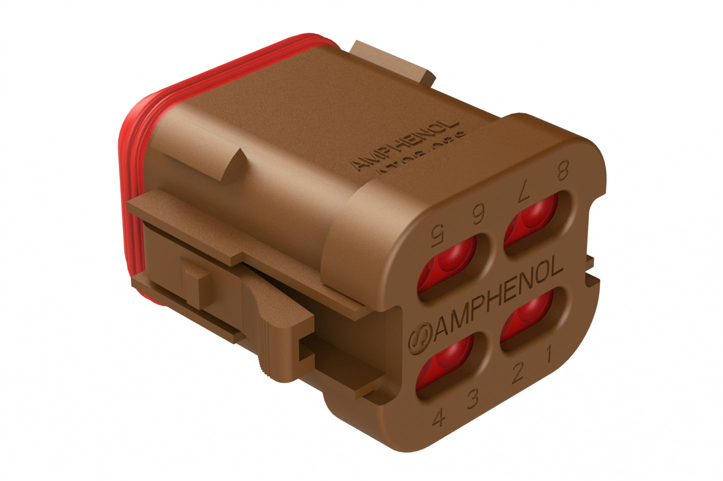 AT06-08SA-ECBRN 8-Way Plug, Female Connector with A Position Key and End Cap, Brown