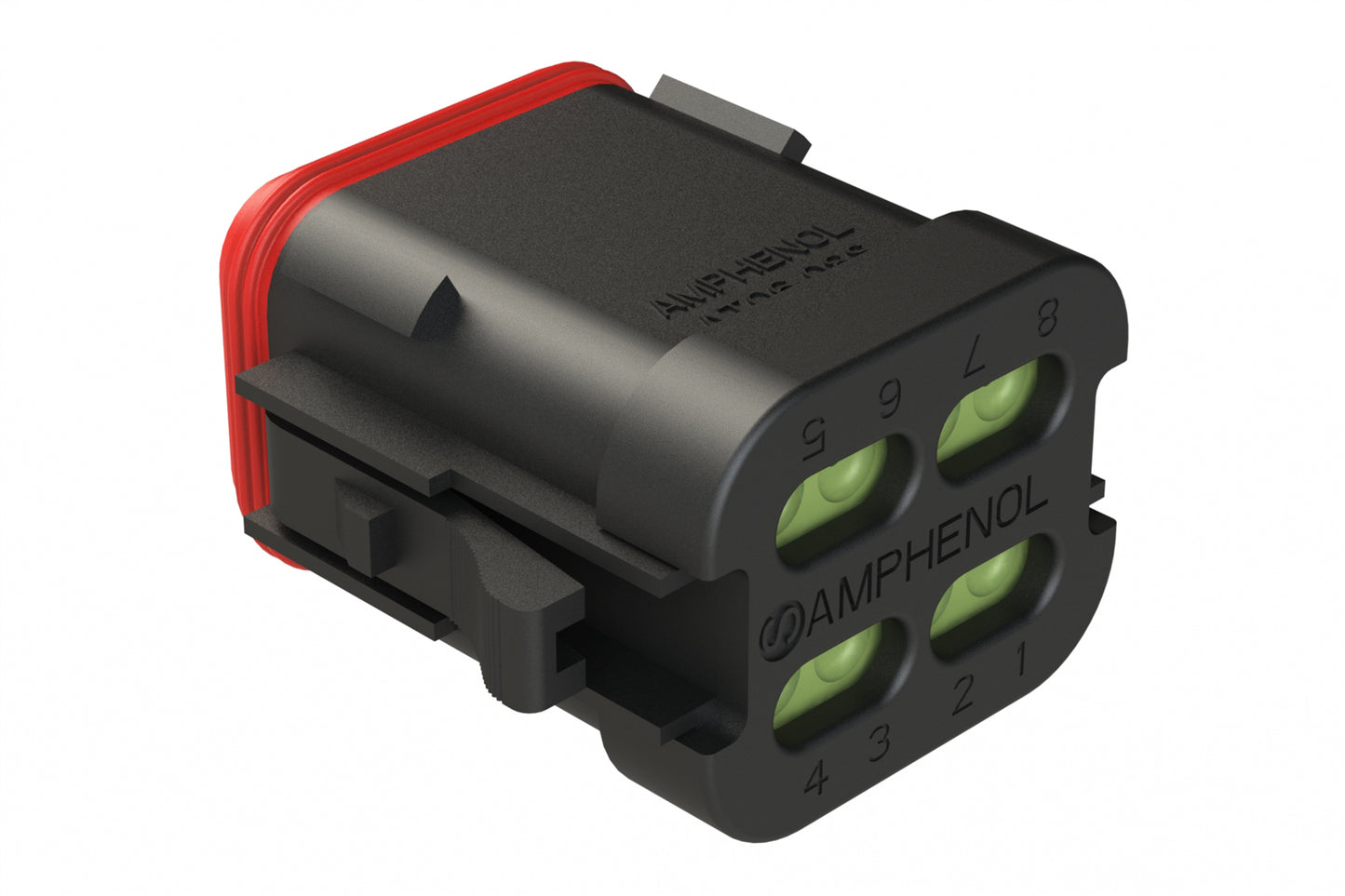 AT06-08SA-MMBLK 8-Way Plug, Female Connector with A Position Key, Reduced Diameter Seals (E-Seal) and End Cap, Black. DT06-08SA-CE11