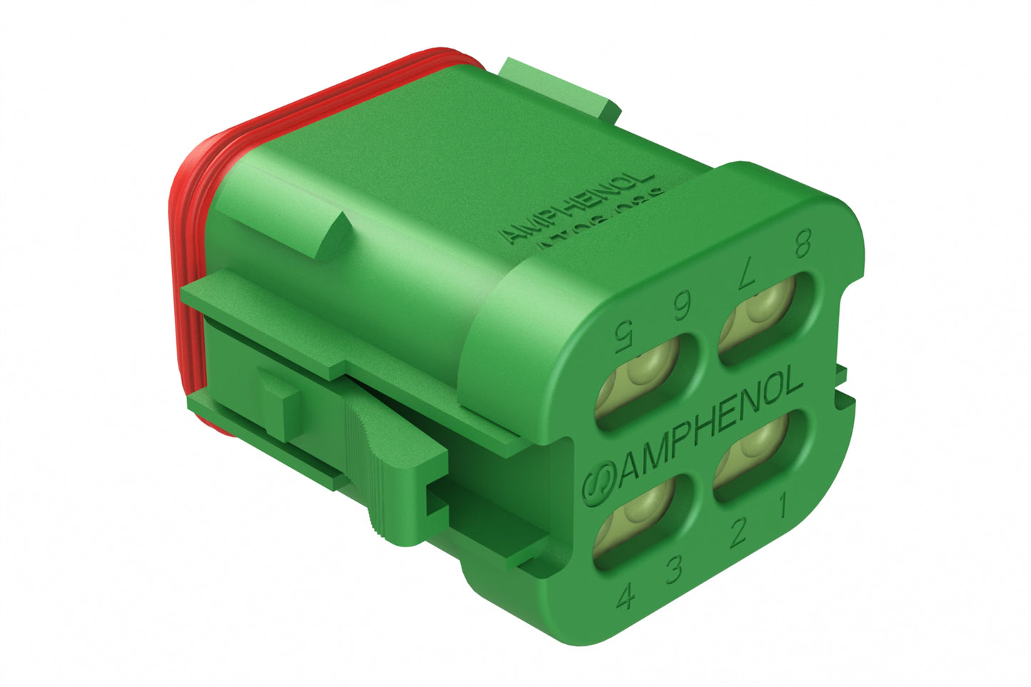 AT06-08SA-MMGRN 8-Way Plug, Female Connector with A Position Key, Reduced Diameter Seals (E-Seal) and End Cap, Green