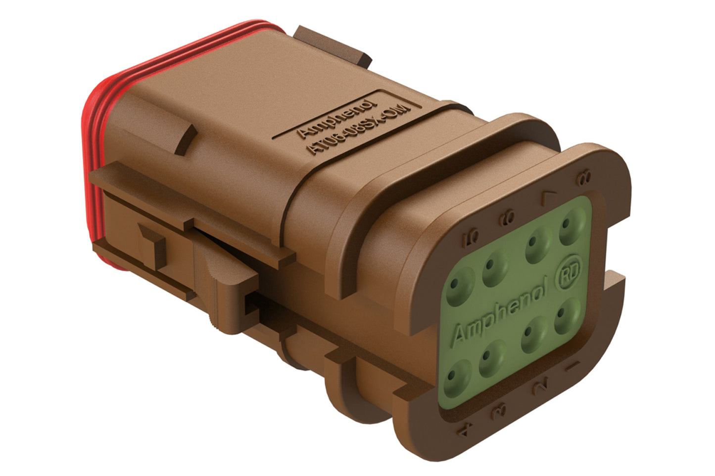 AT06-08SA-OMRDBRN 8 Position Overmolded Plug, Socket, Reduced Seal, Keyed A, Brown