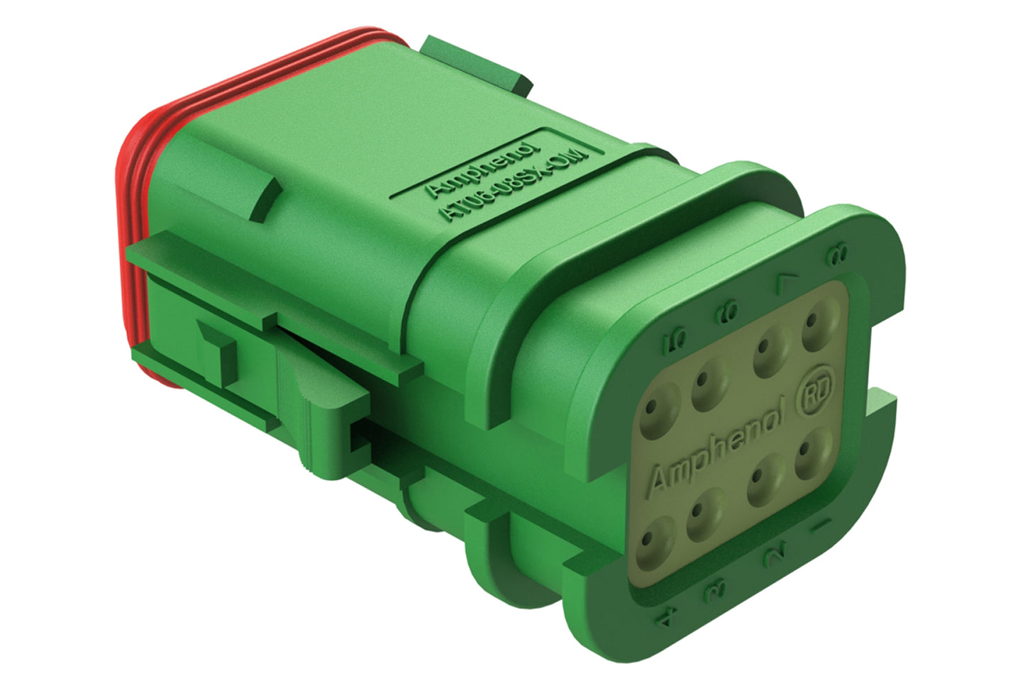 AT06-08SA-OMRDGRN 8 Position Overmolded Plug, Socket, Reduced Seal, Keyed A, Green