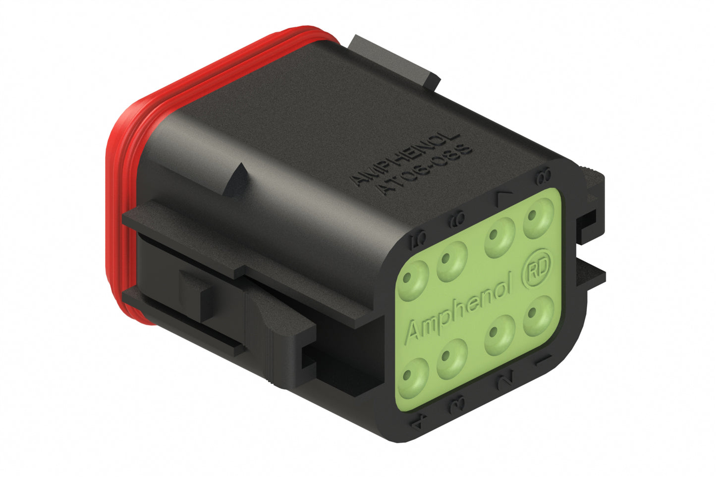 AT06-08SA-RDBLK 8-Way Plug, Female Connector with A Position Key and Reduced Diameter Seals (E-Seal), Black. DT06-08SA-CE10, DT06-08SA-CE06