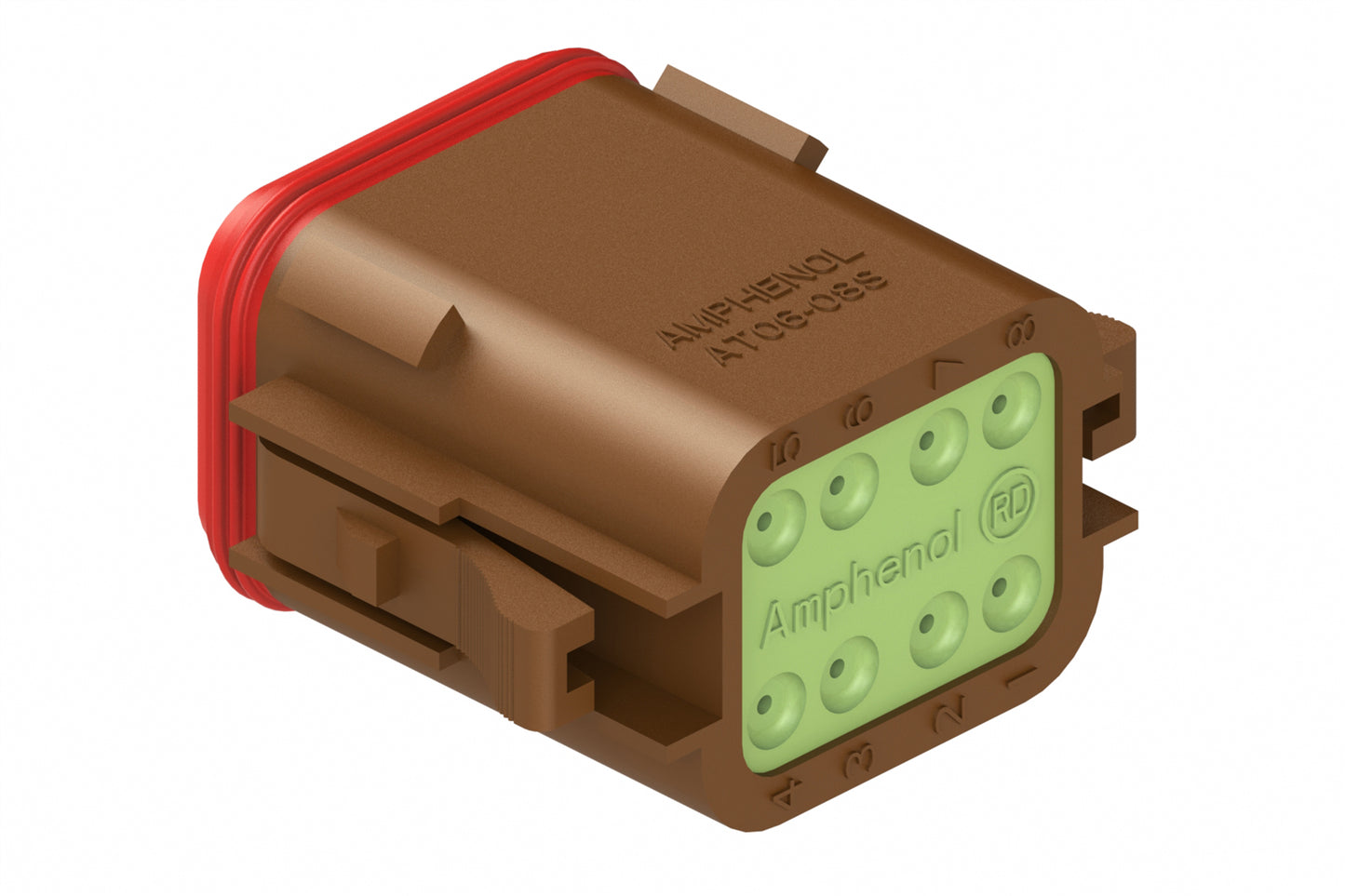 AT06-08SA-RDBRN 8-Way Plug, Female Connector with A Position Key and Reduced Diameter Seals (E-Seal), Brown