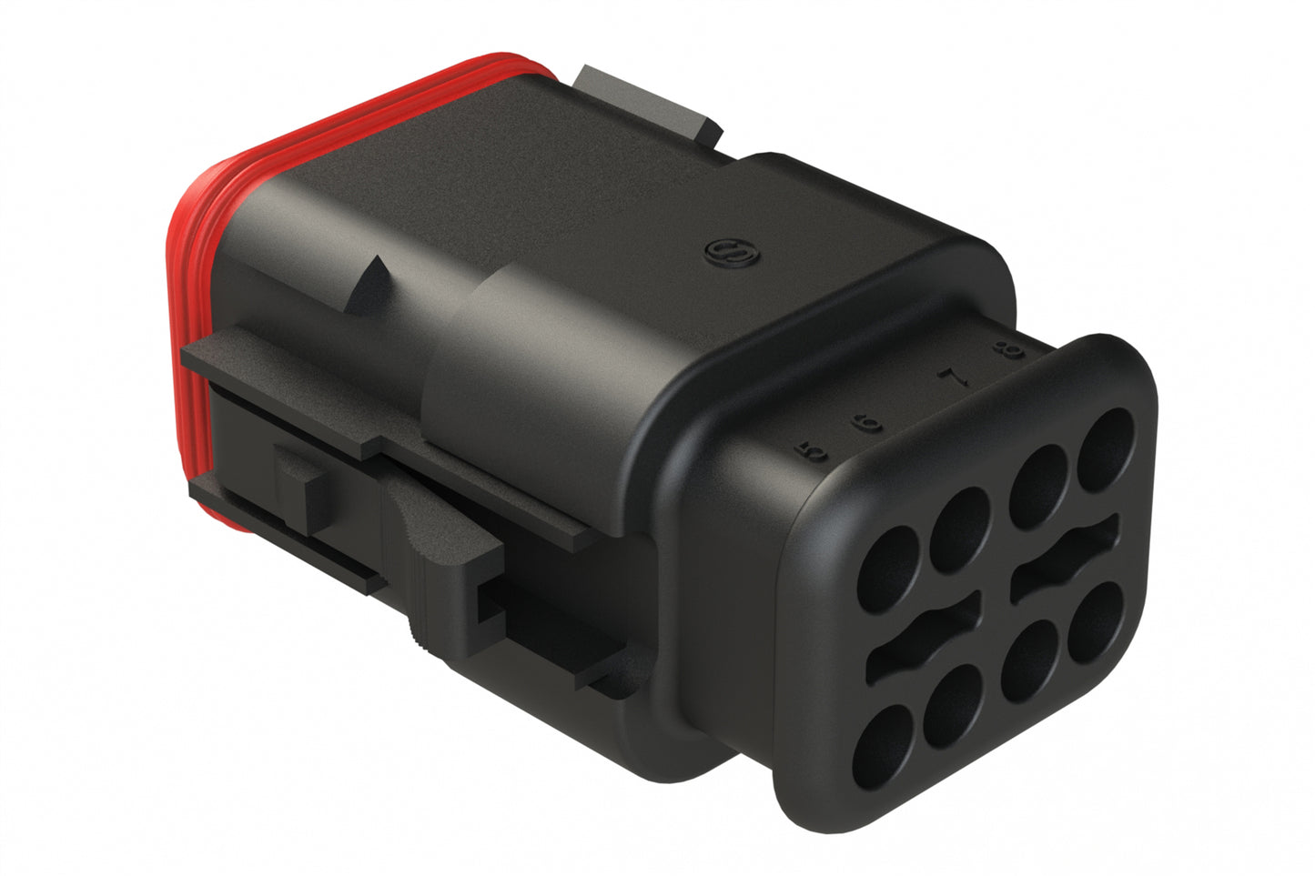 AT06-08SA-SR2BK 8-Way Plug Female Connector with Strain Relief Endcap, Reduced Diameter Seal, A Key, Grey. DT06-08SA-CE12