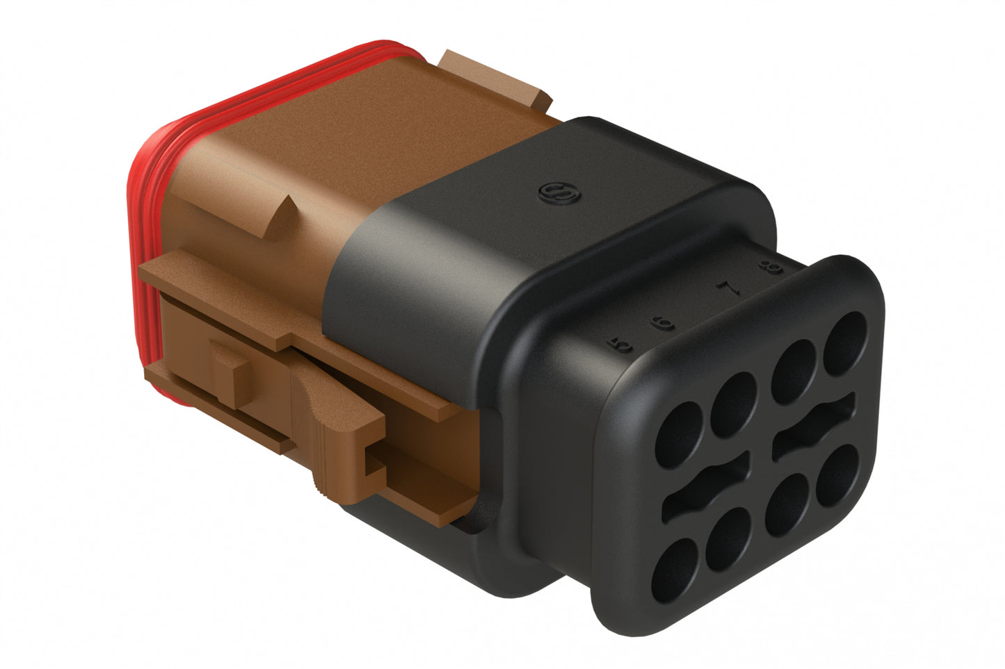 AT06-08SA-SR2BR 8-Way Plug Female Connector with Strain Relief Endcap, Reduced Diameter Seal, A Key, Brown