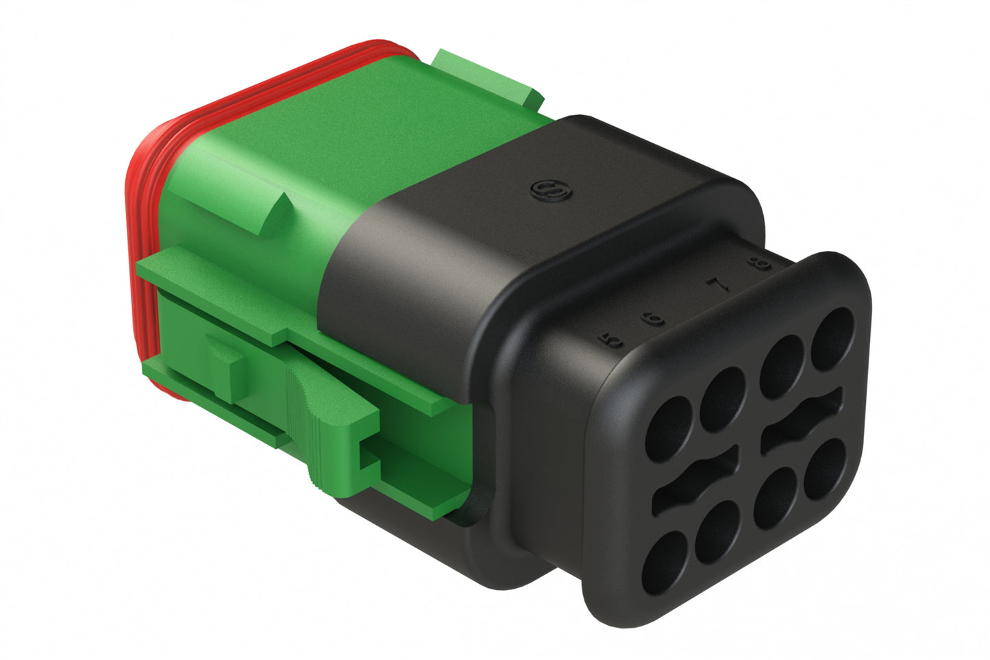 AT06-08SA-SR2GN 8-Way Plug Female Connector with Strain Relief Endcap, Reduced Diameter Seal, A Key, Green