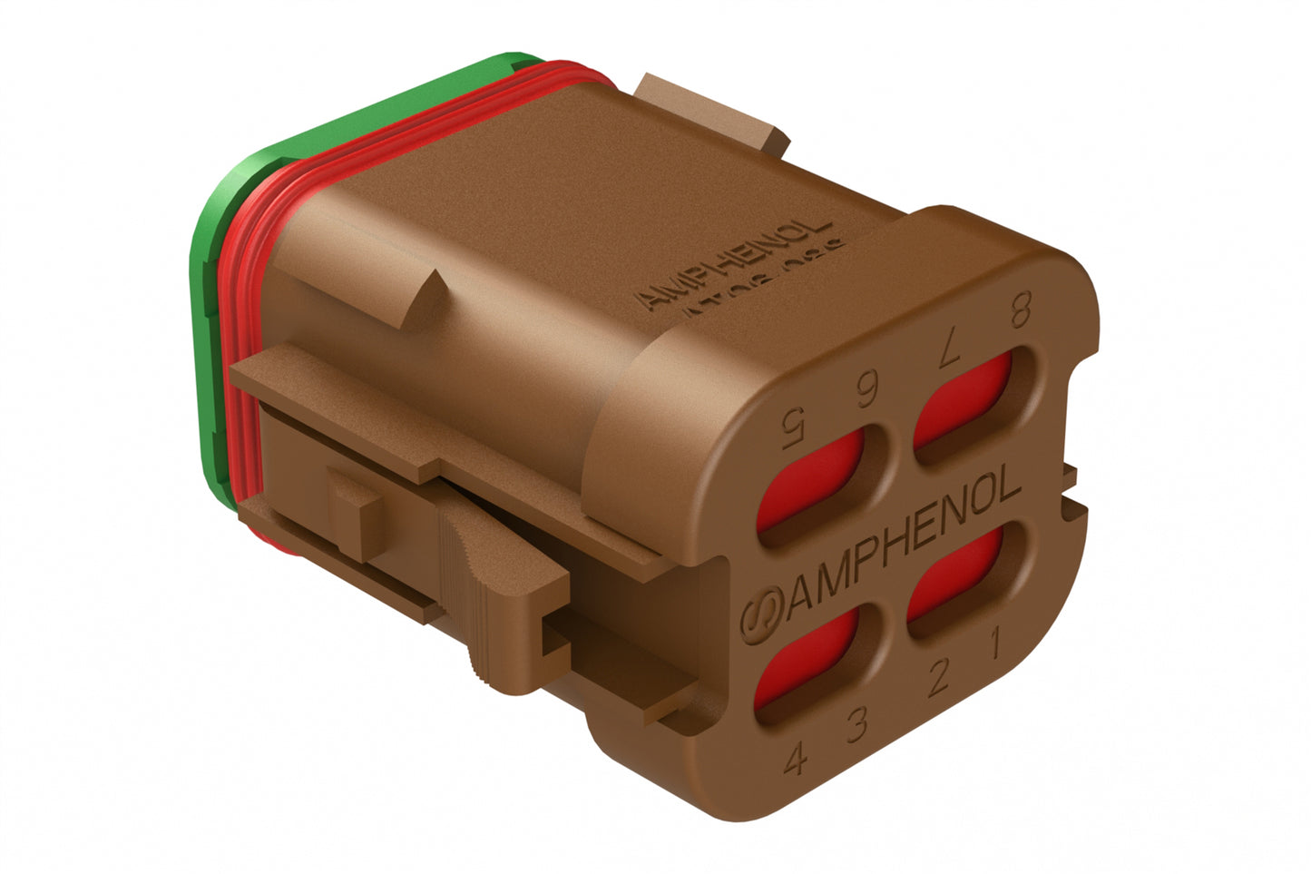 AT06-08SA-SSBRN 8-Way Plug, Female Connector with A Position Key and Solid Rear Grommet and Endcap, Wedgelock included, Brown