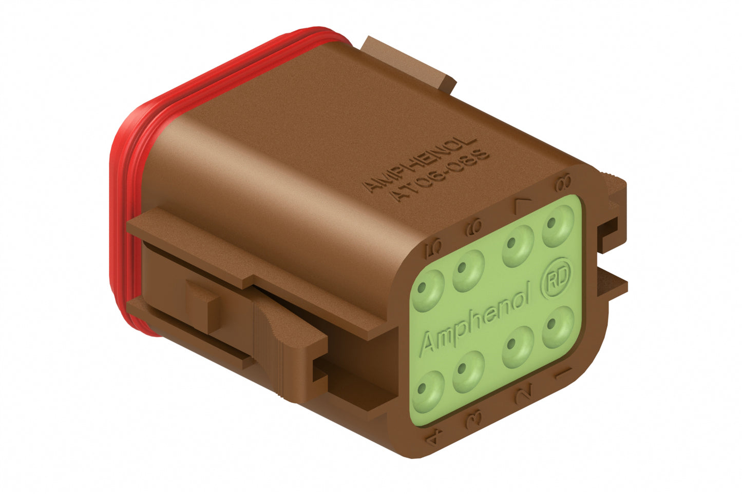 AT06-08SB-RDBRN 8-Way Plug, Female Connector with B Position Key and Reduced Diameter Seal (E-Seal), Brown