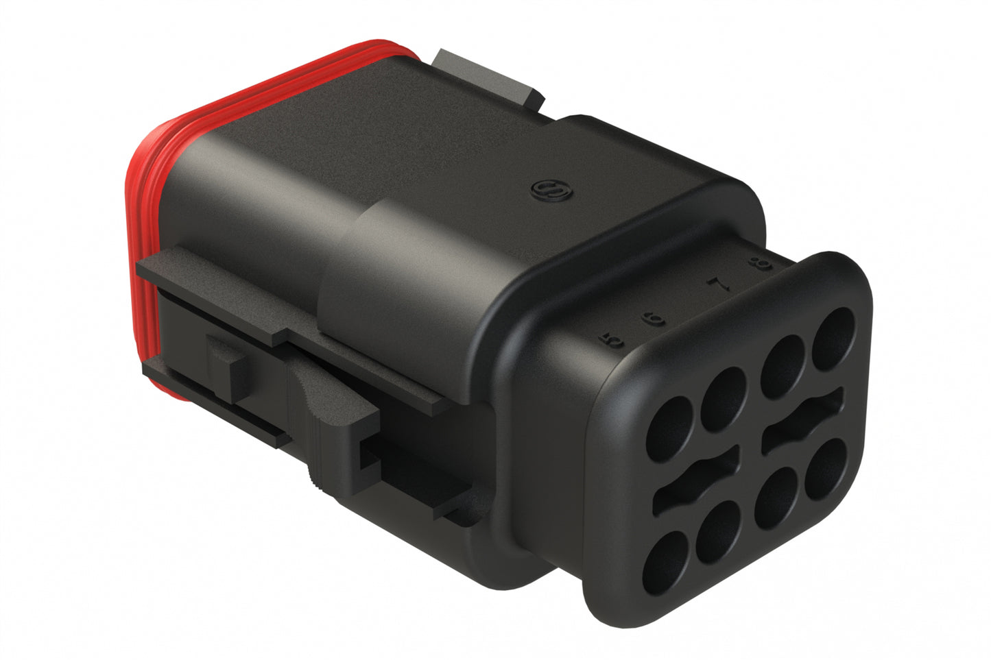 AT06-08SB-SR2BK 8 position Socket plug key position B, with strain relief & Reduced Diameter Seal, black. DT06-08SB-CE13