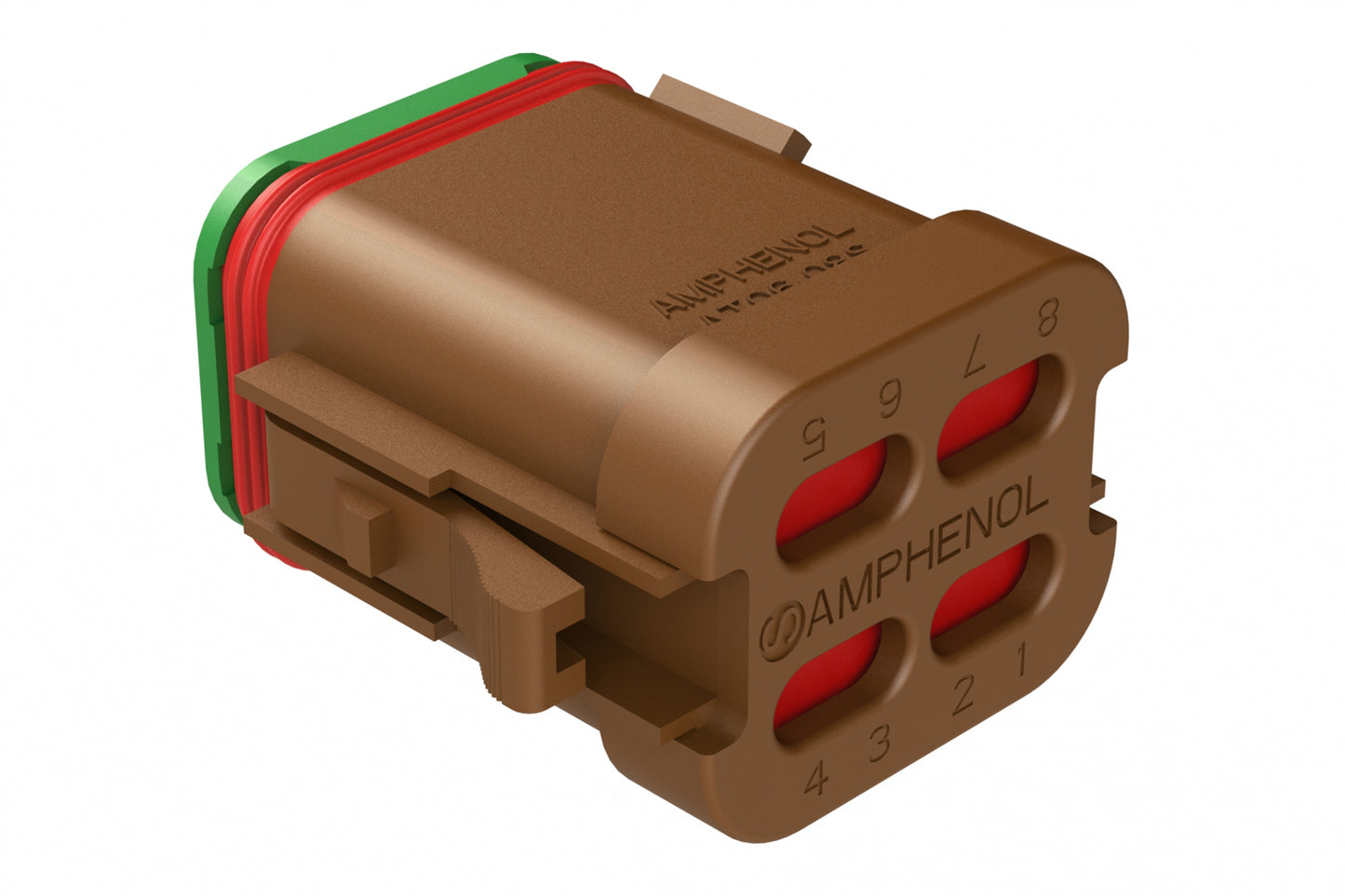 AT06-08SB-SSBRN 8-Way Plug, Female Connector with B Position Key and Solid Rear Grommet and Endcap, Wedgelock included, Brown