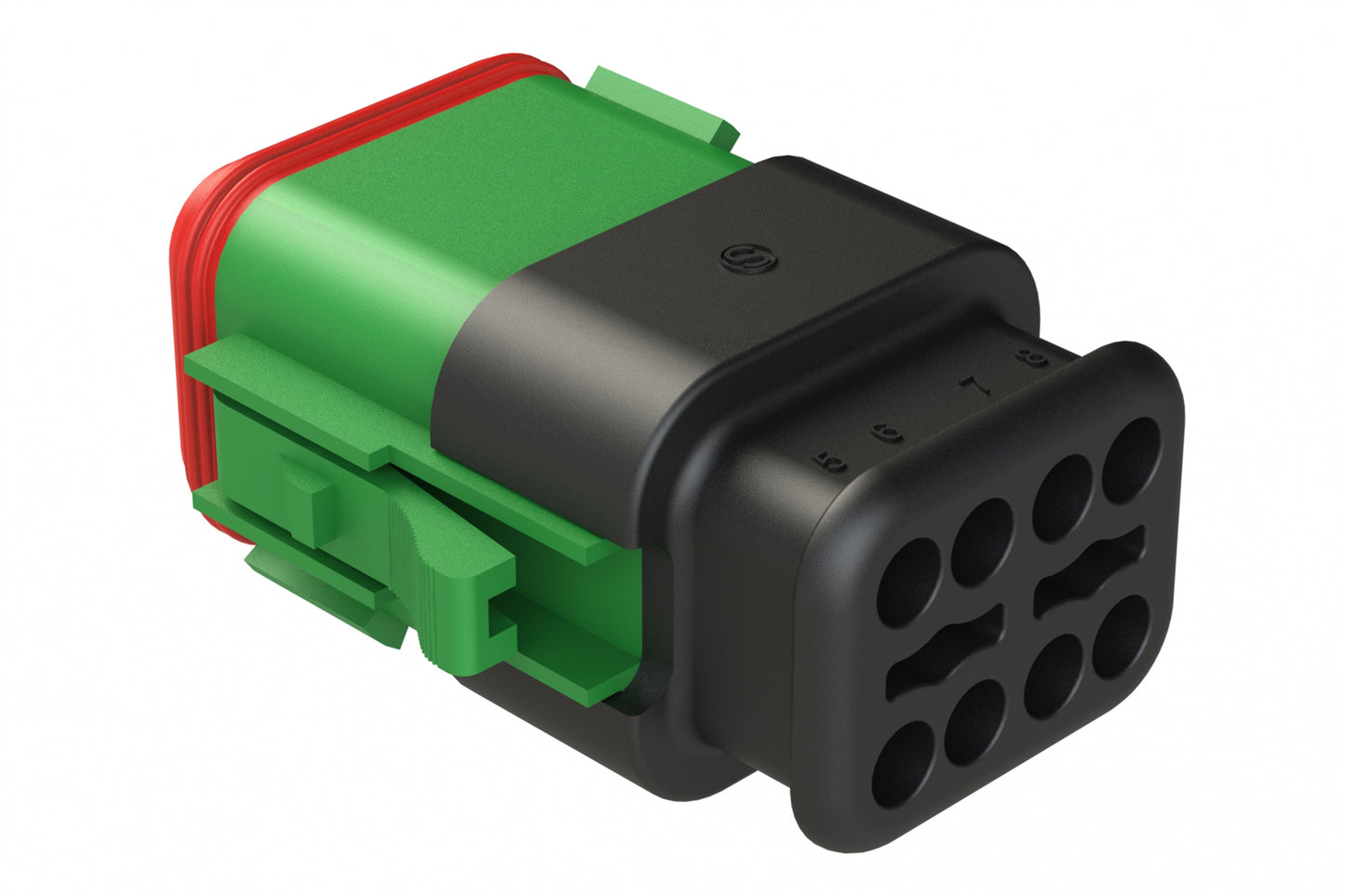 AT06-08SC-SRGN 8 position Socket plug key position C, with strain relief, green. DT06-08SC-E008