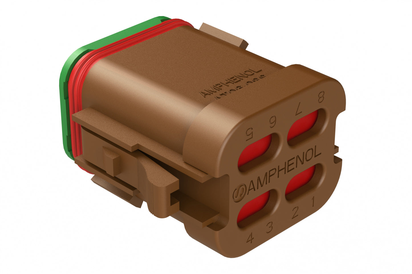 AT06-08SC-SSBRN 8-Way Plug, Female Connector with C Position Key and Solid Rear Grommet and Endcap, Wedgelock included, Brown