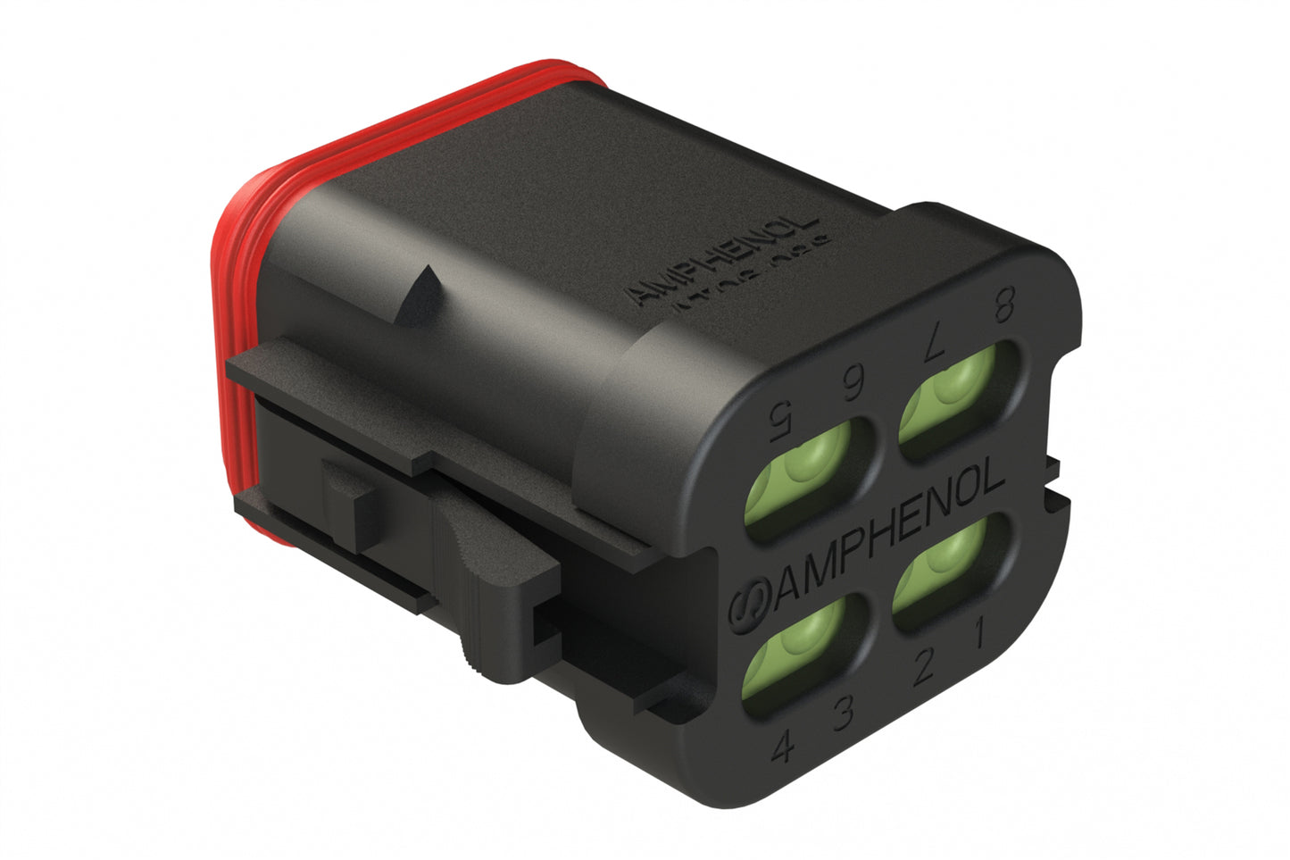 AT06-08SD-MMBLK 8-Way Plug, Female Connector with D Position Key, Reduced Diameter Seal (E-Seal), Enhanced Seal Retention (P012) and End Cap, Black