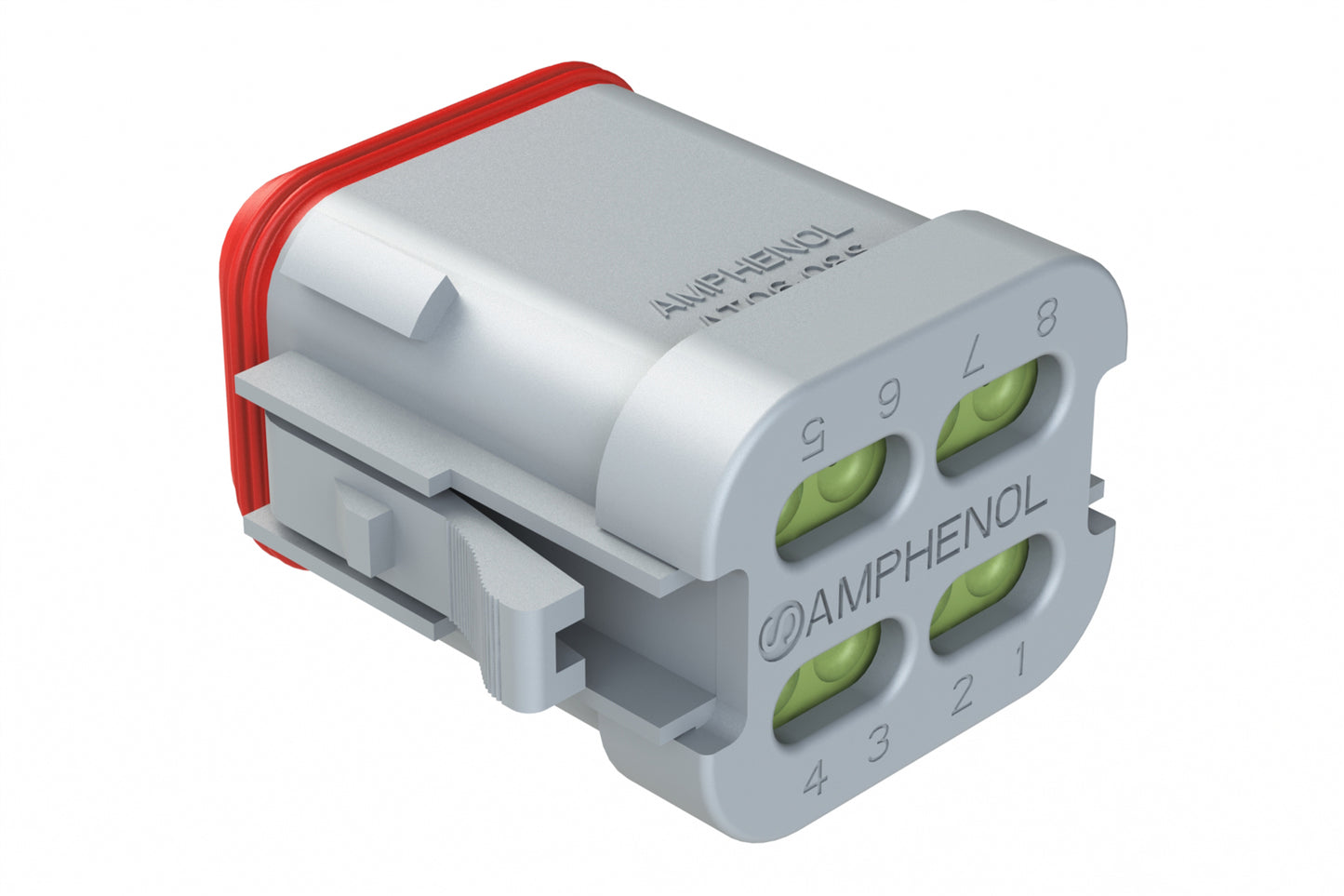 AT06-08SD-MMGRY 8-Way Plug, Female Connector with D Position Key, Reduced Diameter Seal (E-Seal), Enhanced Seal Retention (P012) and End Cap, Grey