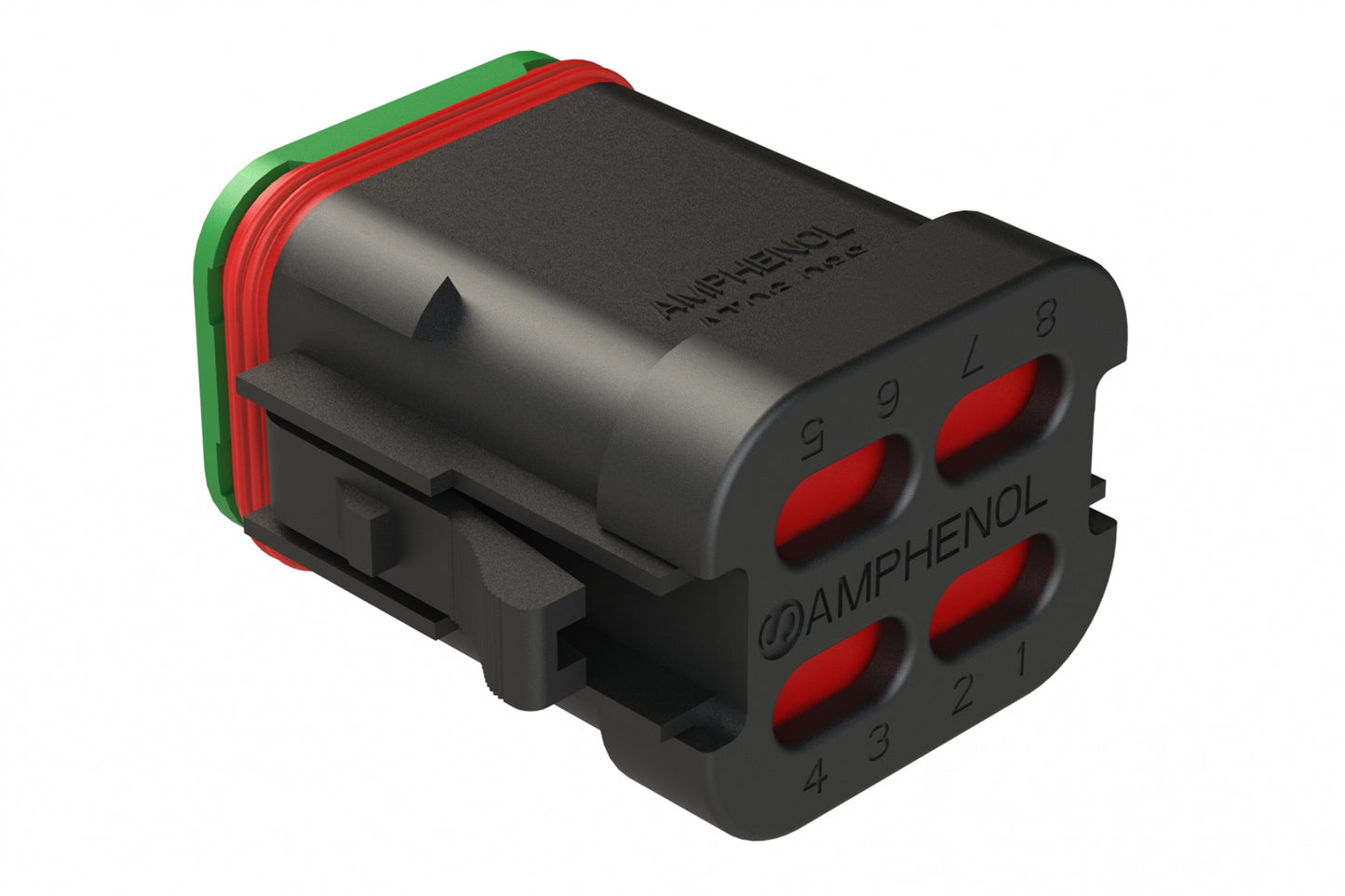 AT06-08SD-SSBLK 8-Way Plug, Female Connector with D Position Key and Solid Rear Grommet and Endcap, Wedgelock included, Black