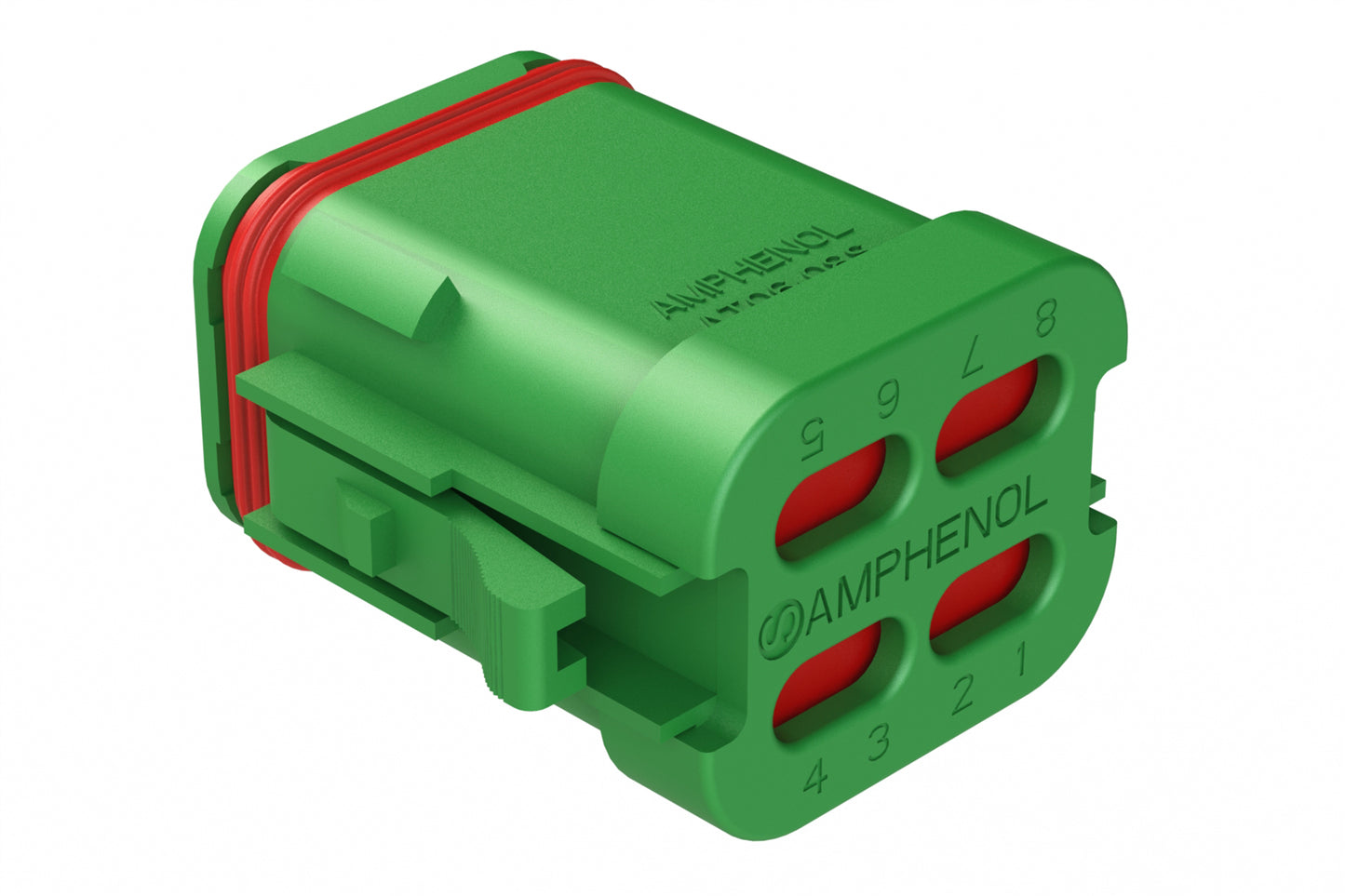 AT06-08SD-SSGRN 8-Way Plug, Female Connector with D Position Key and Solid Rear Grommet and Endcap, Wedgelock included, Green