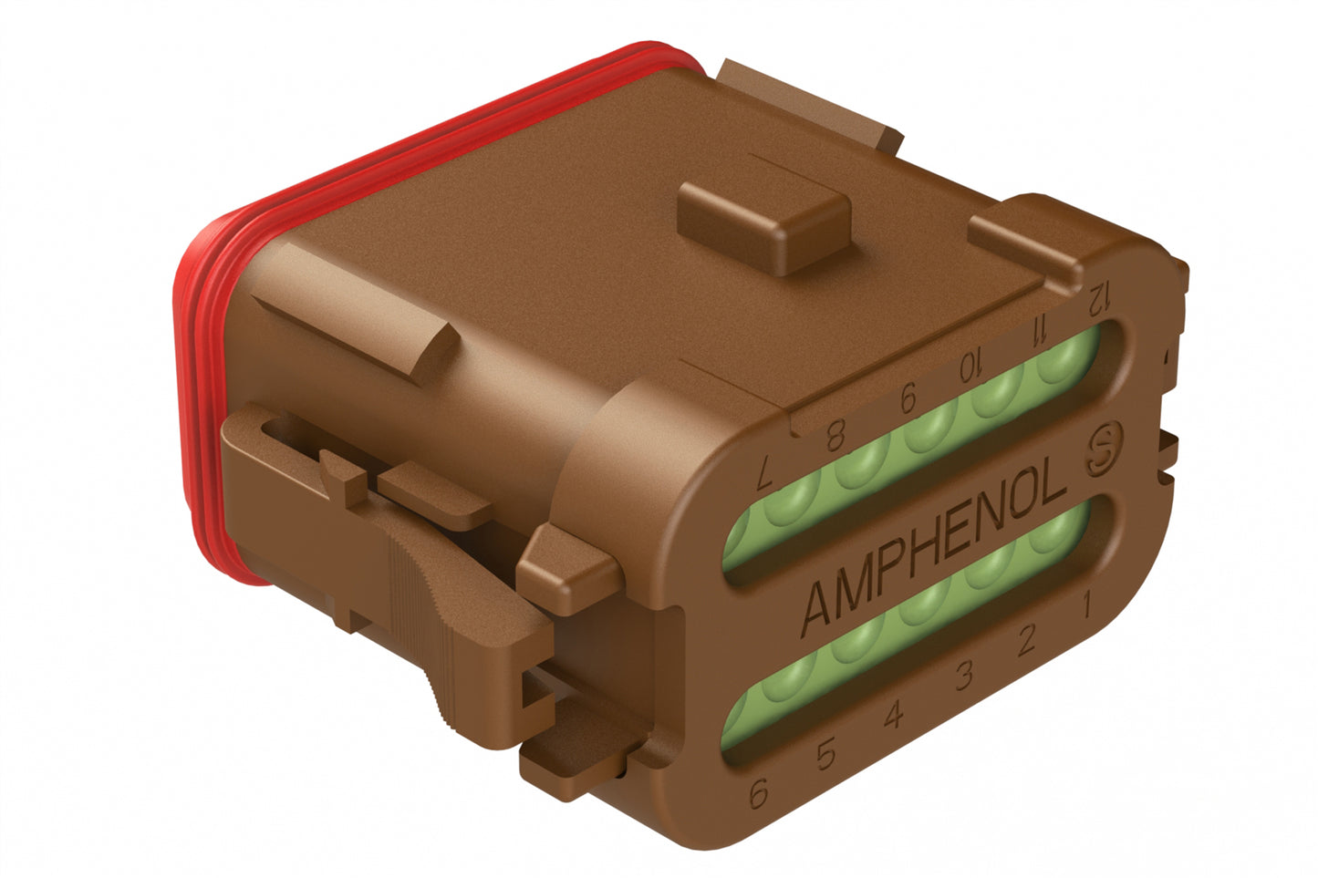 AT06-12SA-MMBRN 12-Way Plug, Female Connector with A Position Key and Reduced Diameter Seal (E-Seal) and Enhanced Seal Retention(P012) and End Cap, Brown