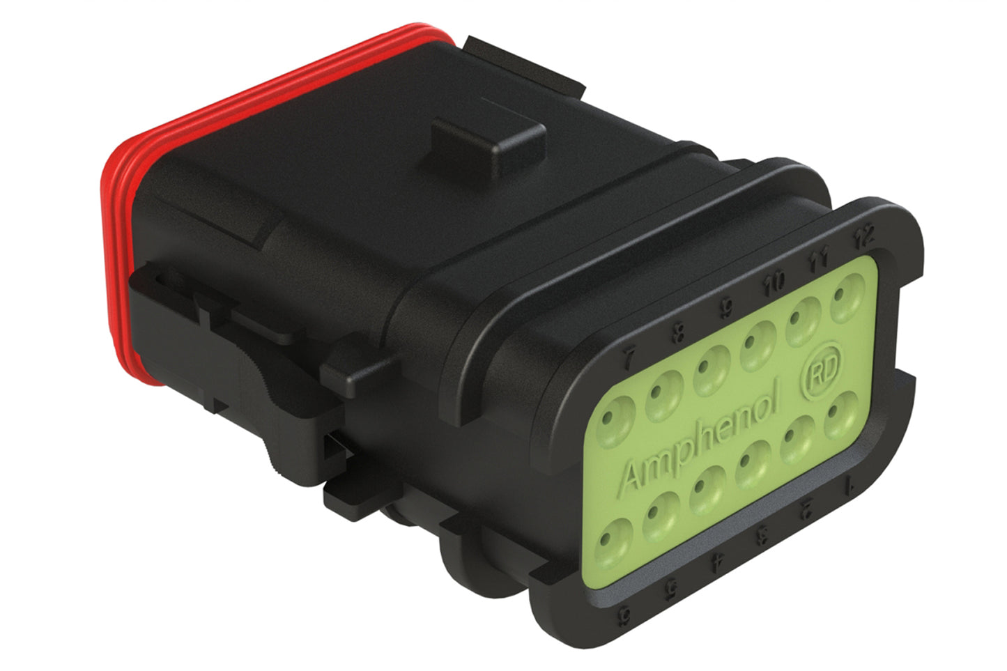 AT06-12SA-OMRDBLK 12 Position Overmolded Plug, Socket, Reduced Seal, Keyed A, Black