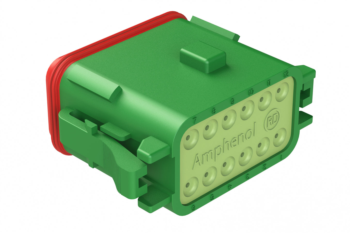 AT06-12SA-RDGRN 12-Way Plug, Black Female Connector with A Position Key and Reduced Diameter Seal (E-Seal), Green