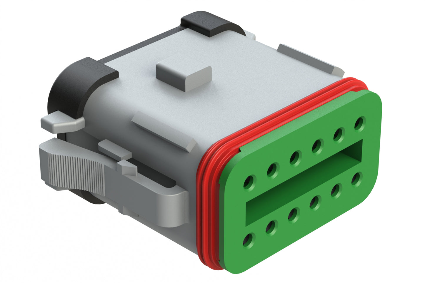 AT06-12SA-SS01 12-Way Plug, Female Connector with A Position Key and Solid Rear Grommet and Endcap, Wedgelock included, Grey. DT06-12SA-C017