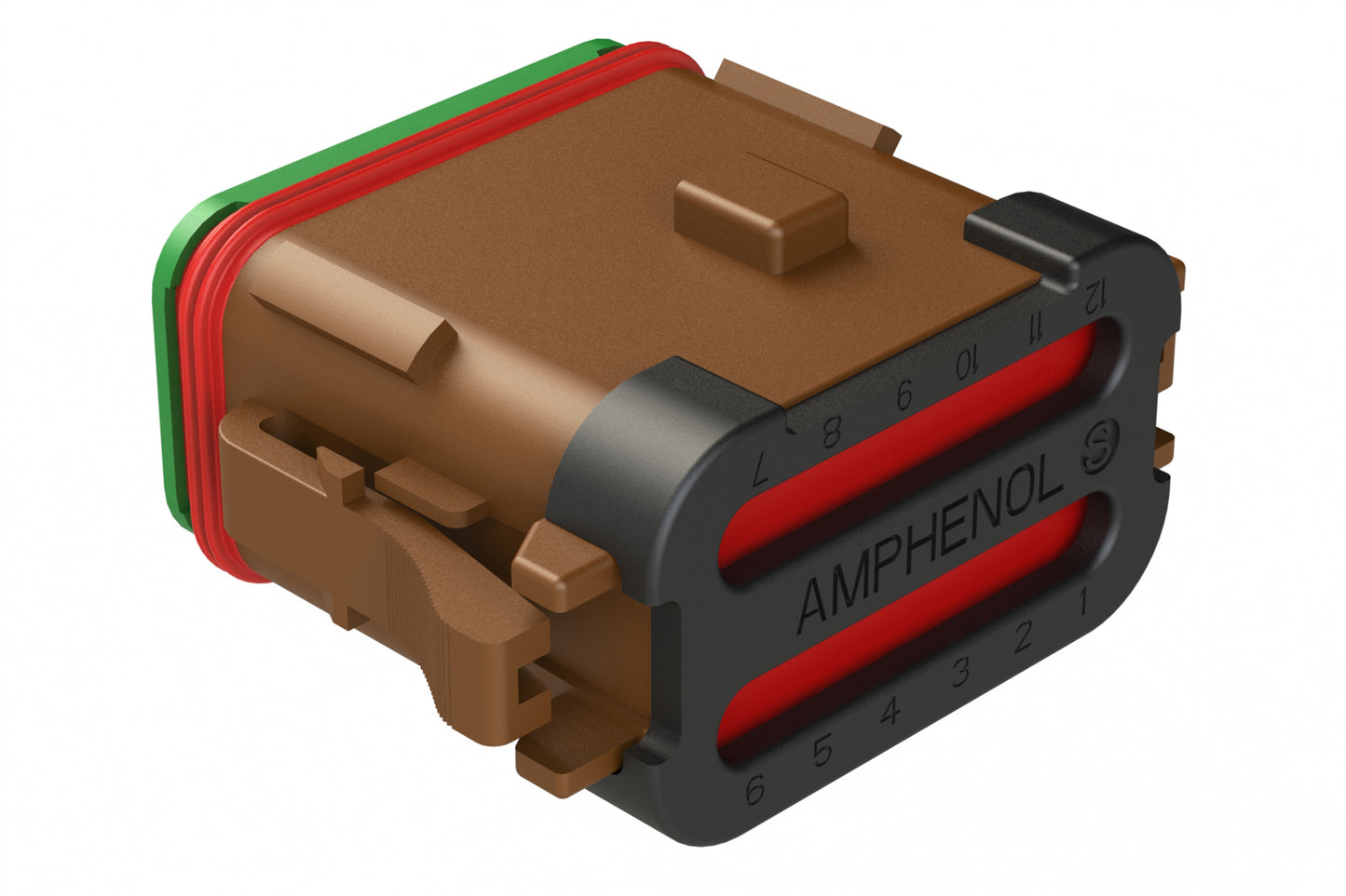 AT06-12SA-SSBRN 12-Way Plug, Female Connector with A Position Key and Solid Rear Grommet and Endcap, Wedgelock included, Brown