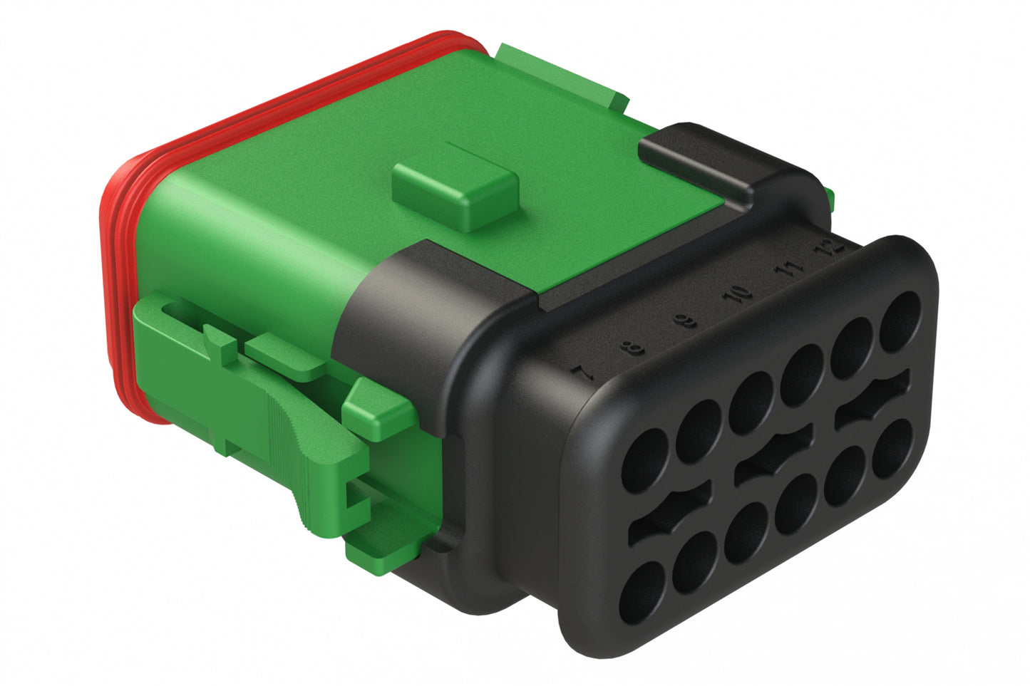 AT06-12SB-SR2GN 12-Way Plug, Female Connector with B Position Key and Reduced Diameter Seal, Strain Relief Endcap, Green