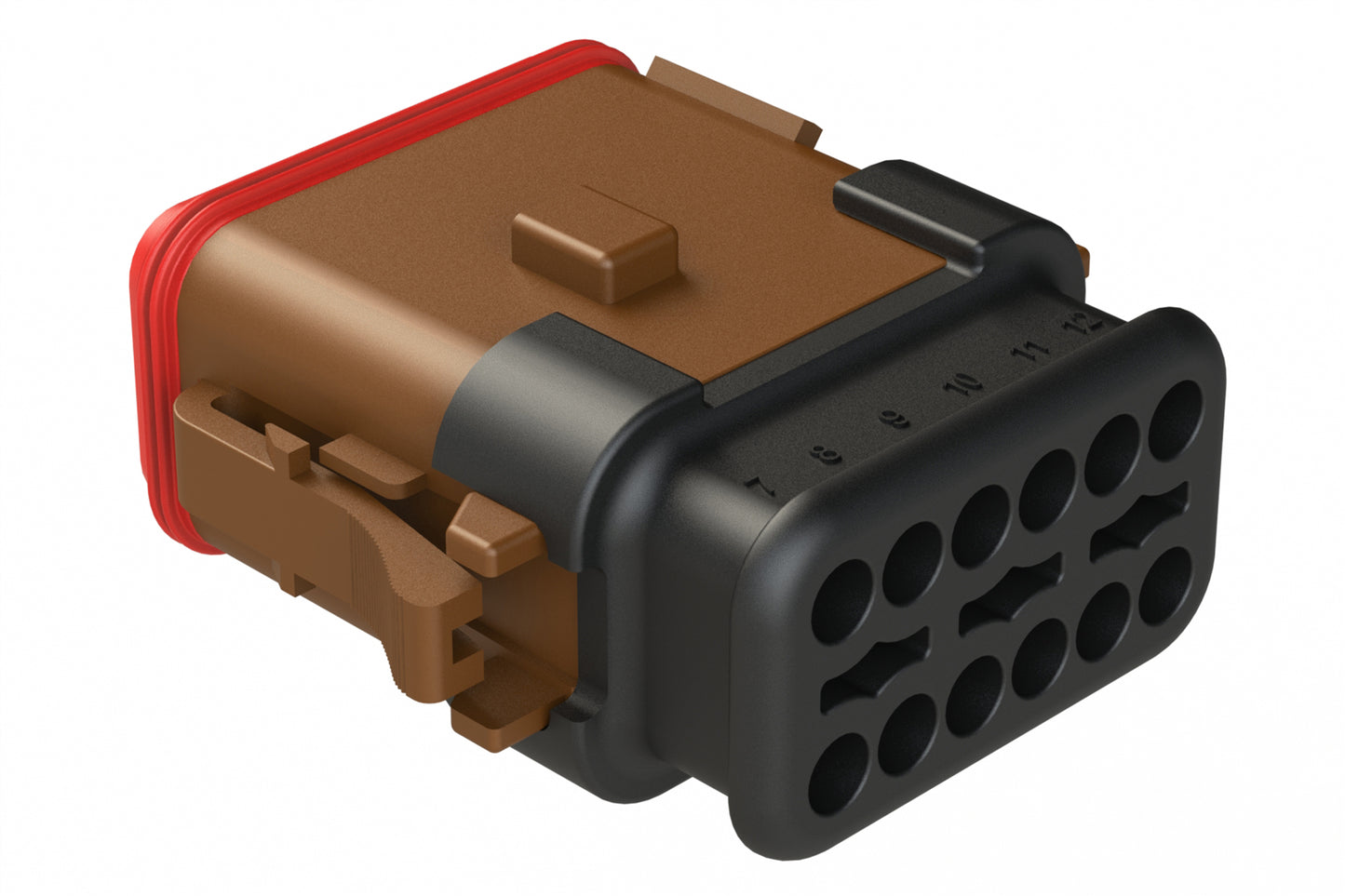 AT06-12SB-SRBR 12-Way Plug Female Connector with Strain Relief Endcap, Standard Seal, B Position Key, Brown
