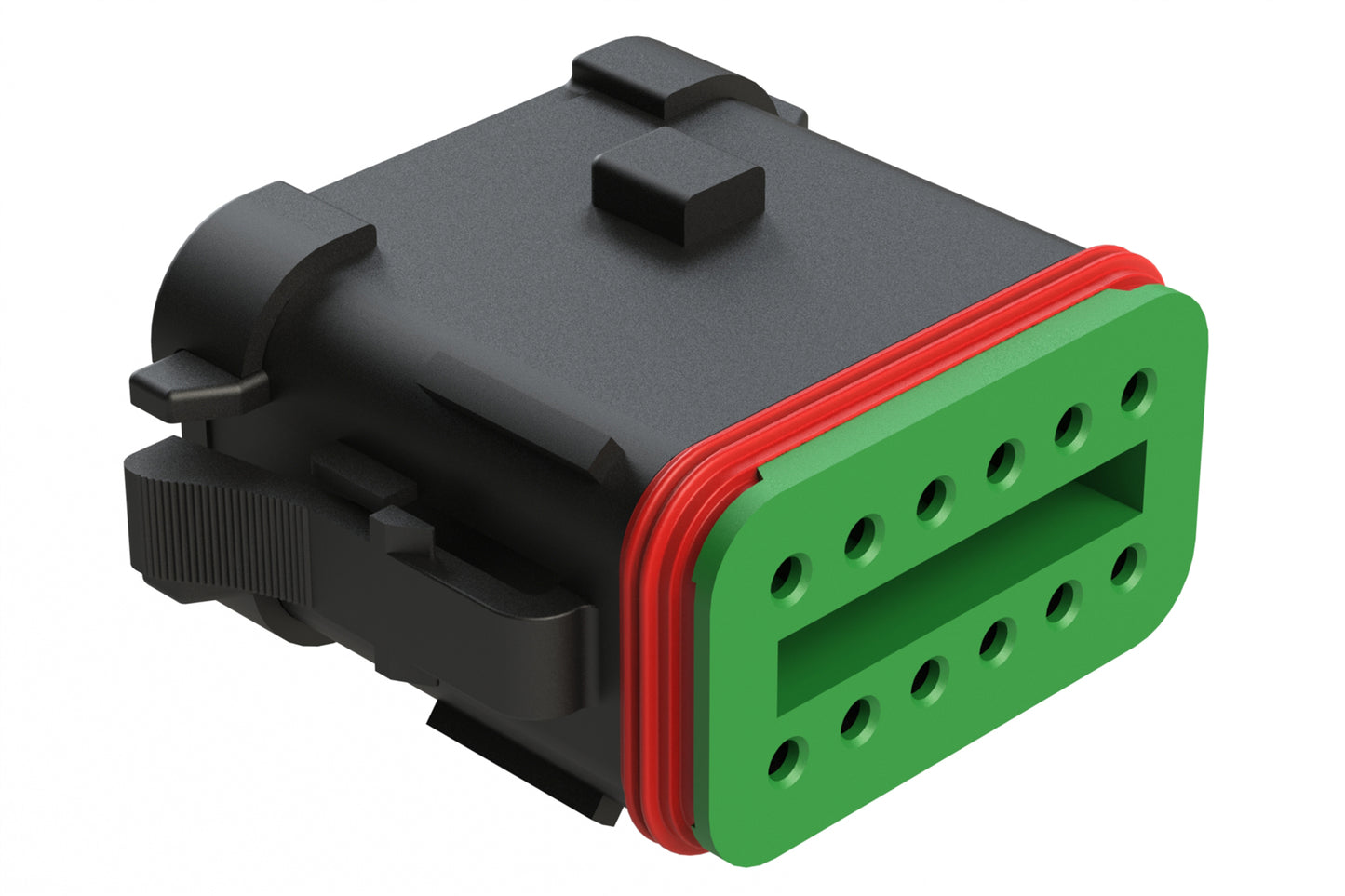 AT06-12SB-SS01 12-Way Plug, Female Connector with A Position Key and Solid Rear Grommet and Endcap, Wedgelock included, Black. DT06-12SB-C017