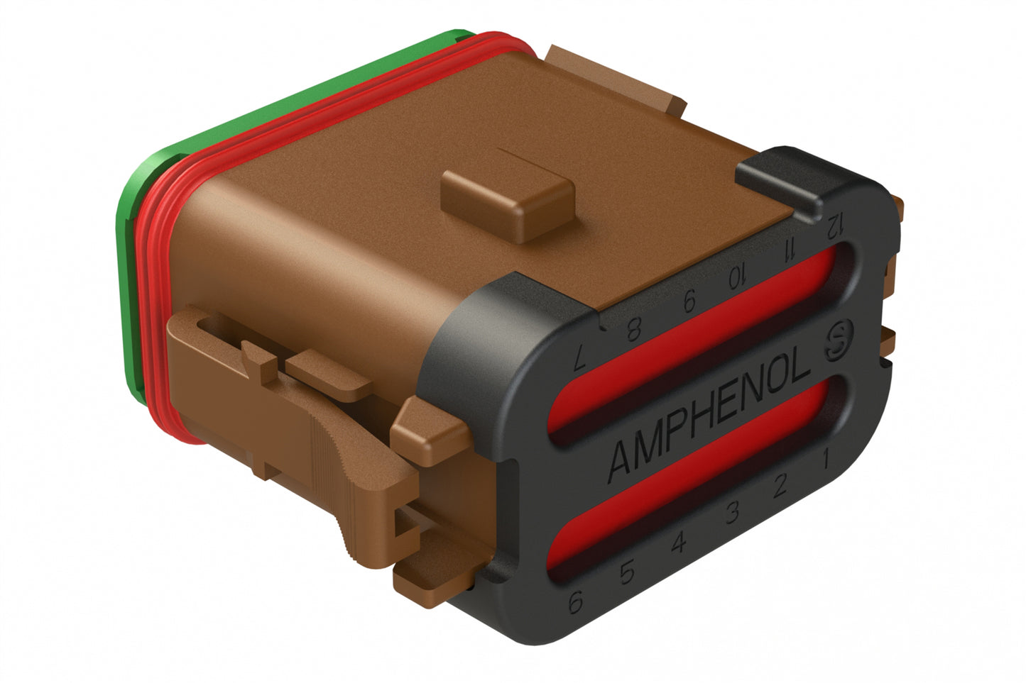 AT06-12SB-SSBRN 12-Way Plug, Female Connector with A Position Key and Solid Rear Grommet and Endcap, Wedgelock included, Brown