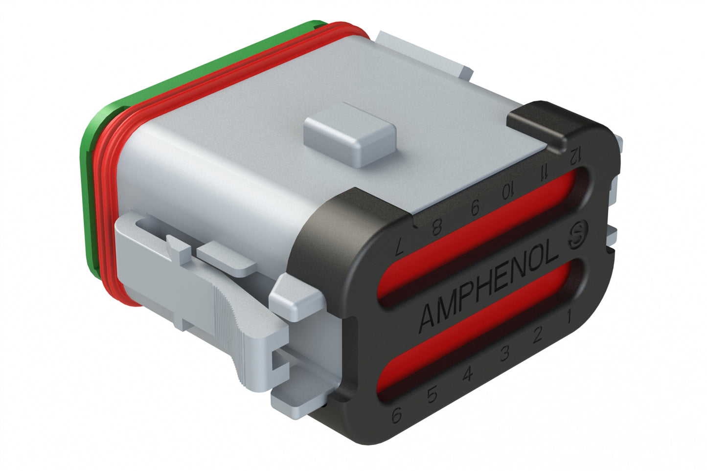 AT06-12SB-SSGRY 12-Way Plug, Female Connector with A Position Key and Solid Rear Grommet and Endcap, Wedgelock included, Grey