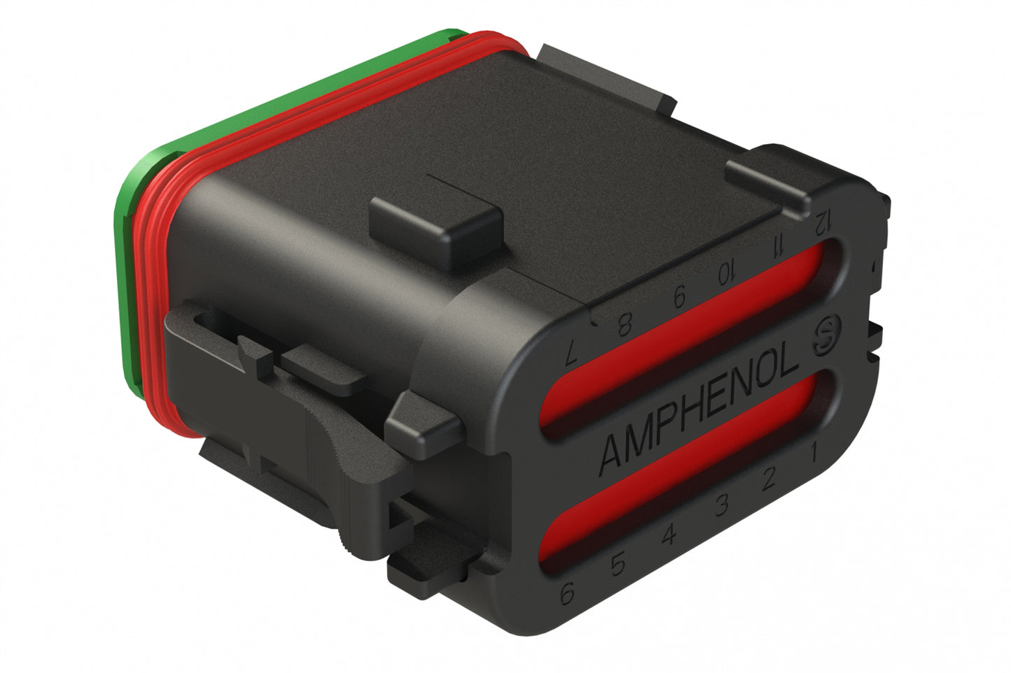 AT06-12SC-SSBLK 12-Way Plug, Female Connector with C Position Key and Solid Rear Grommet and Endcap, Wedgelock included, Black