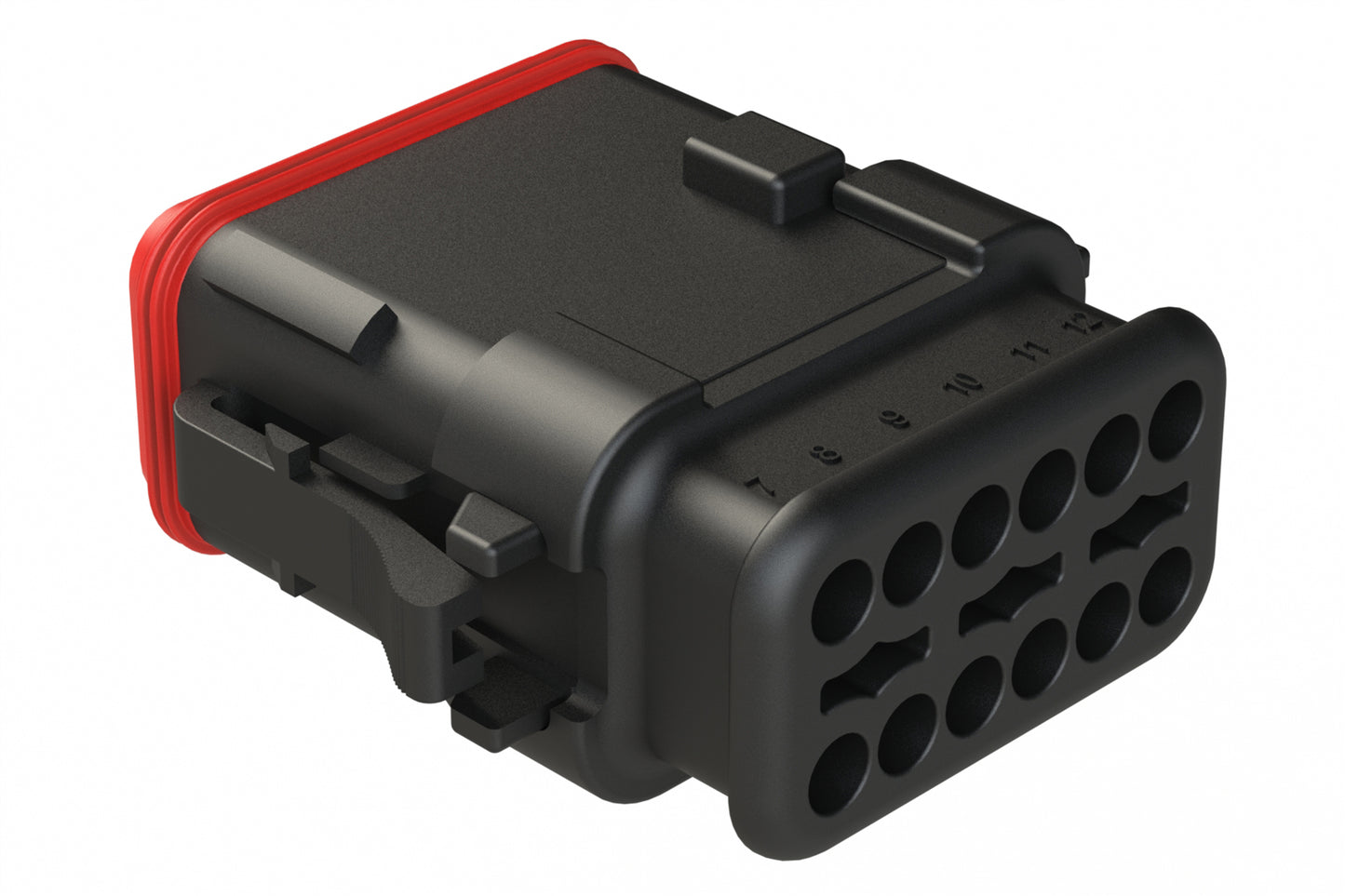 AT06-12SD-SRBK 12-Way Plug Female Connector with Strain Relief Endcap, Standard Seal, D Position Key, Black