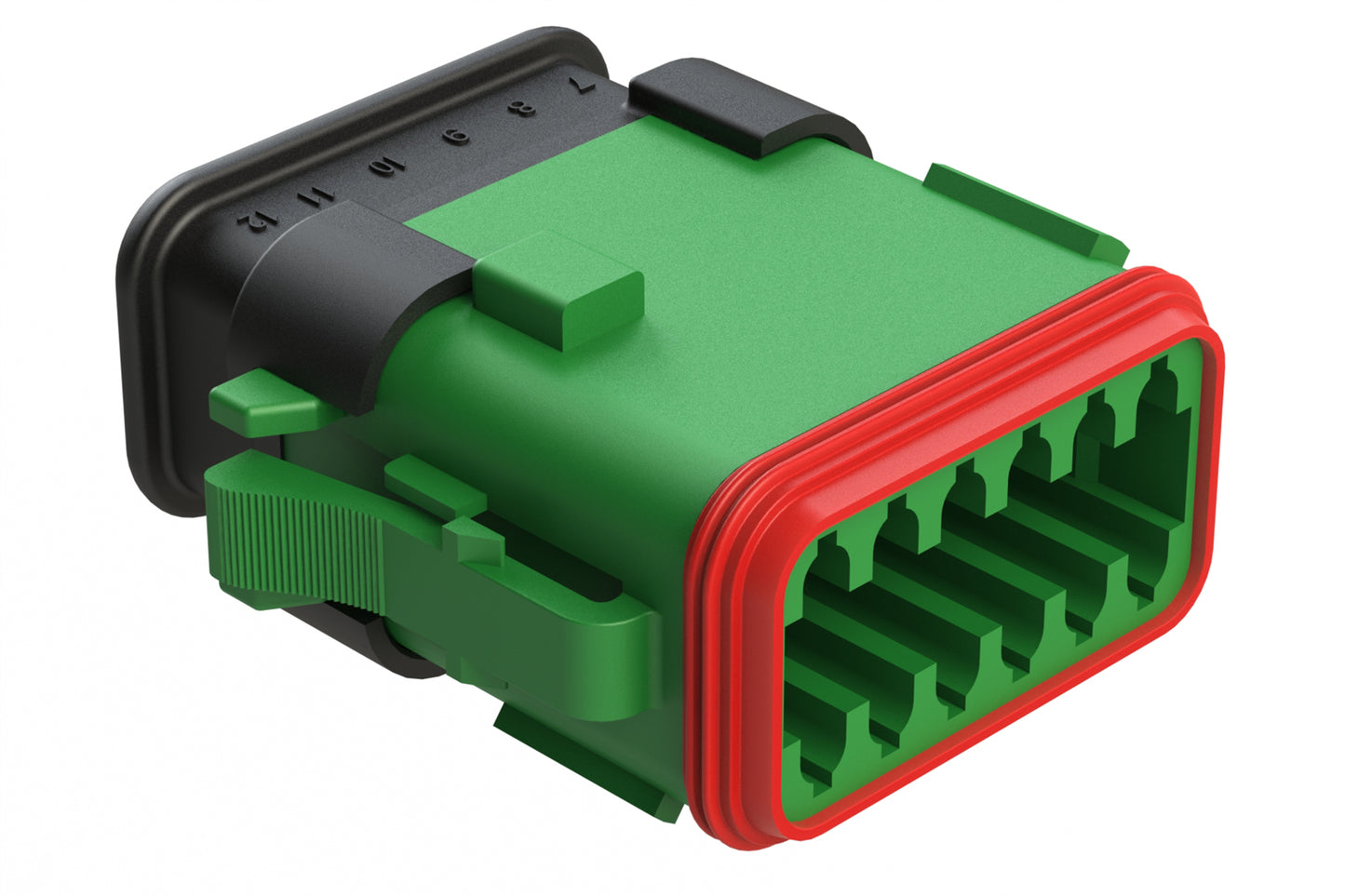 AT06-12SD-SRGN 12-Way Plug Female Connector with Strain Relief Endcap, Standard Seal, D Position Key, Green