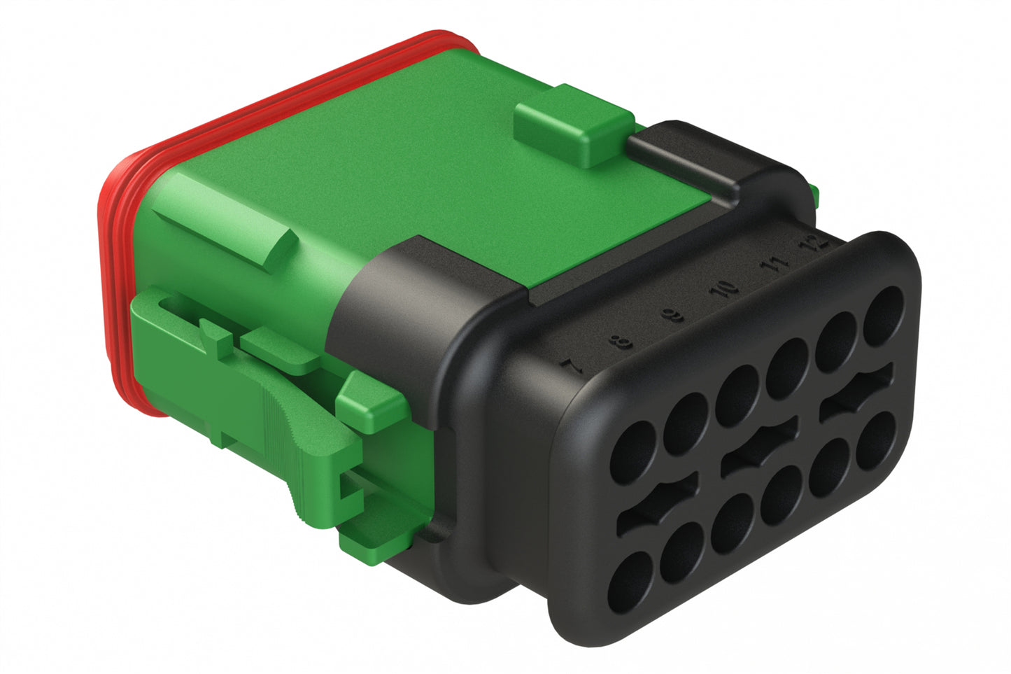 AT06-12SD-SRGN 12-Way Plug Female Connector with Strain Relief Endcap, Standard Seal, D Position Key, Green