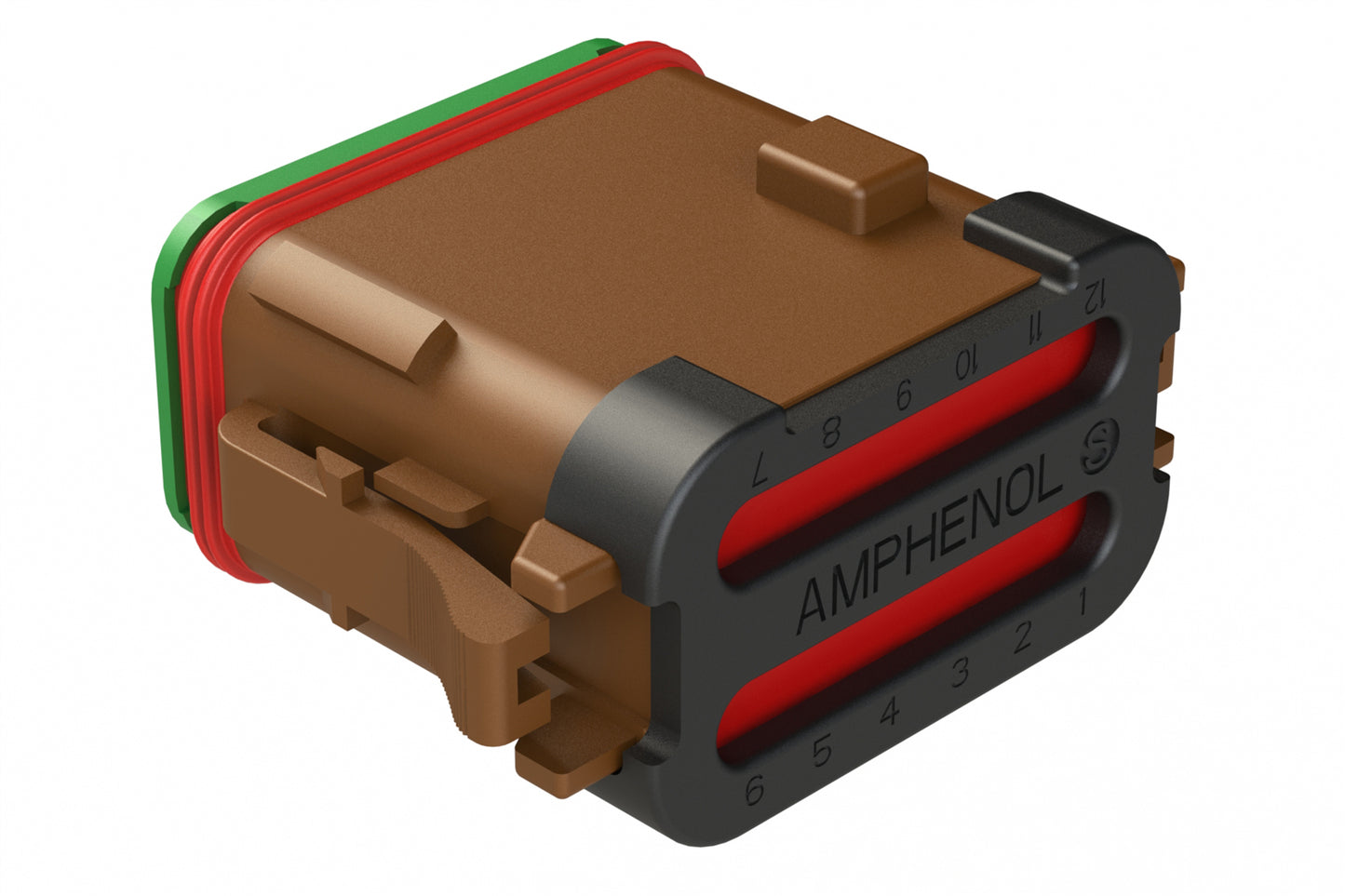 AT06-12SD-SS01 12-Way Plug, Female Connector with D Position Key and Solid Rear Grommet and Endcap, Wedgelock included, Brown. DT06-12SD-C017