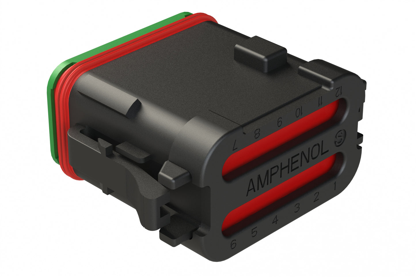 AT06-12SD-SSBLK 12-Way Plug, Female Connector with D Position Key and Solid Rear Grommet and Endcap, Wedgelock included, Black