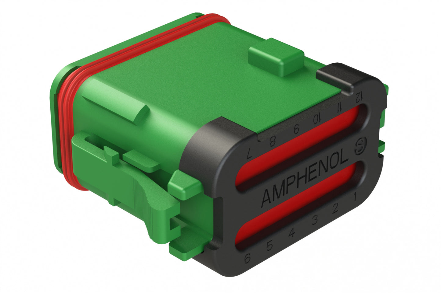 AT06-12SD-SSGRN 12-Way Plug, Female Connector with D Position Key and Solid Rear Grommet and Endcap, Wedgelock included, Green
