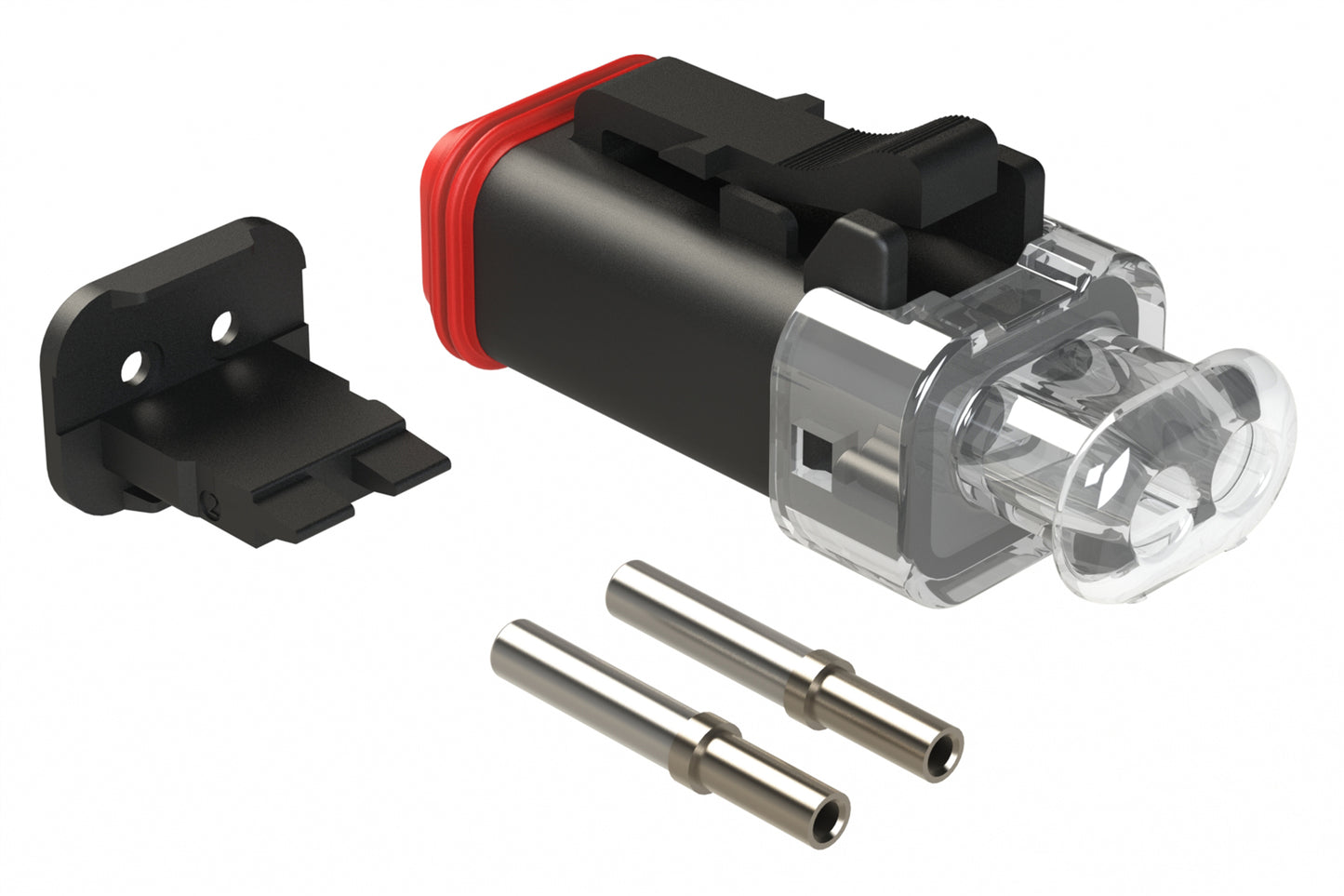 AT06-2S-LED24K1 2-Way LED Plug Kit, 24V, Contacts and Wedge included, Black, Clear endcap, CLEAR LED