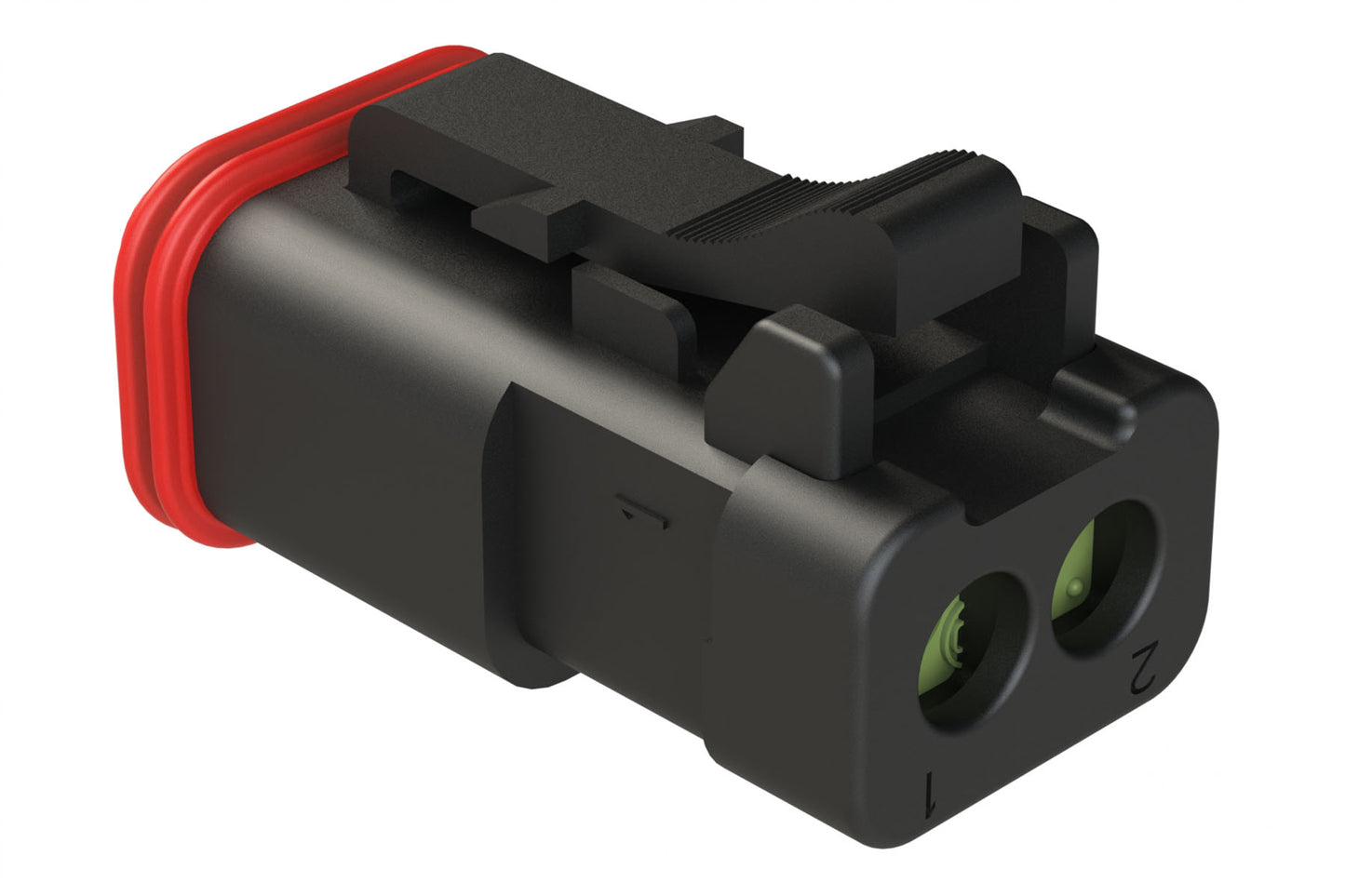 AT06-2S-MM01BLK 2-Way Plug, Black Female Connector with Reduced Diameter Seal (E-Seal) and Enhanced Seal Retention (P012) and End Cap, Black. DT06-2S-CE05