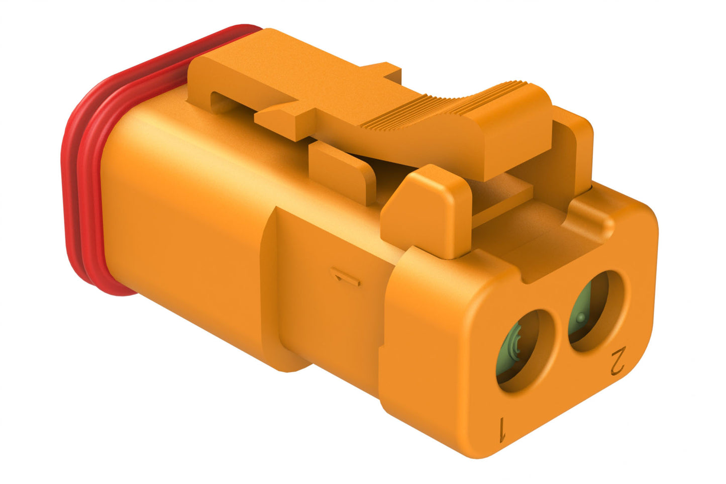 AT06-2S-MM01ORG 2-Way Plug, Black Female Connector with Reduced Diameter Seal (E-Seal) and Enhanced Seal Retention (P012) and End Cap, Orange