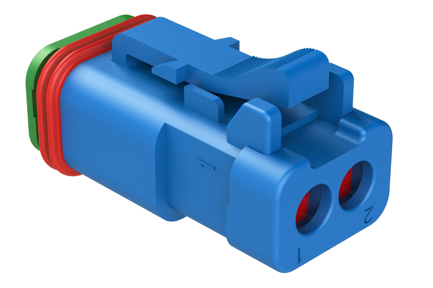 AT06-2S-SS01BLU 2-Way Receptacle, Female Connector with Solid Rear Grommet and Endcap, Blue
