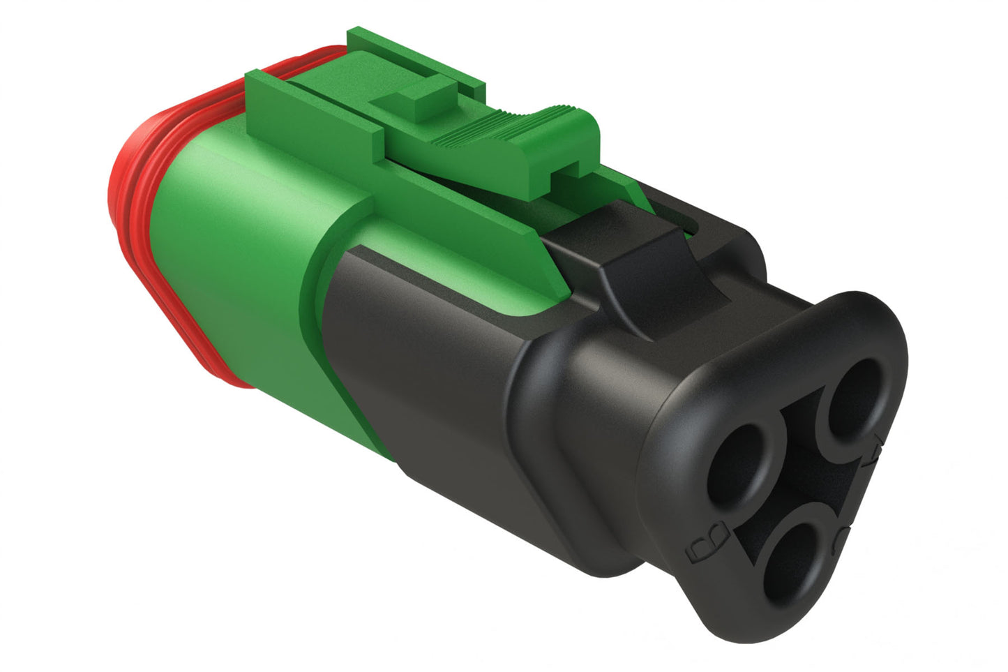 AT06-3S-SR02GRN 3-Way Plug Female Connector withStrain Relief Endcap, and Reduced Seal, Green
