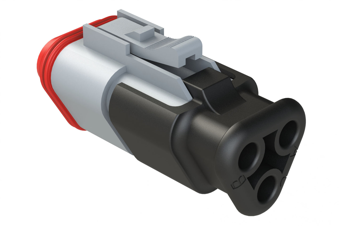 AT06-3S-SR02GRY 3-Way Plug Female Connector with Strain Relief Endcap, and Reduced Seal, Grey. DT06-3S-CE13
