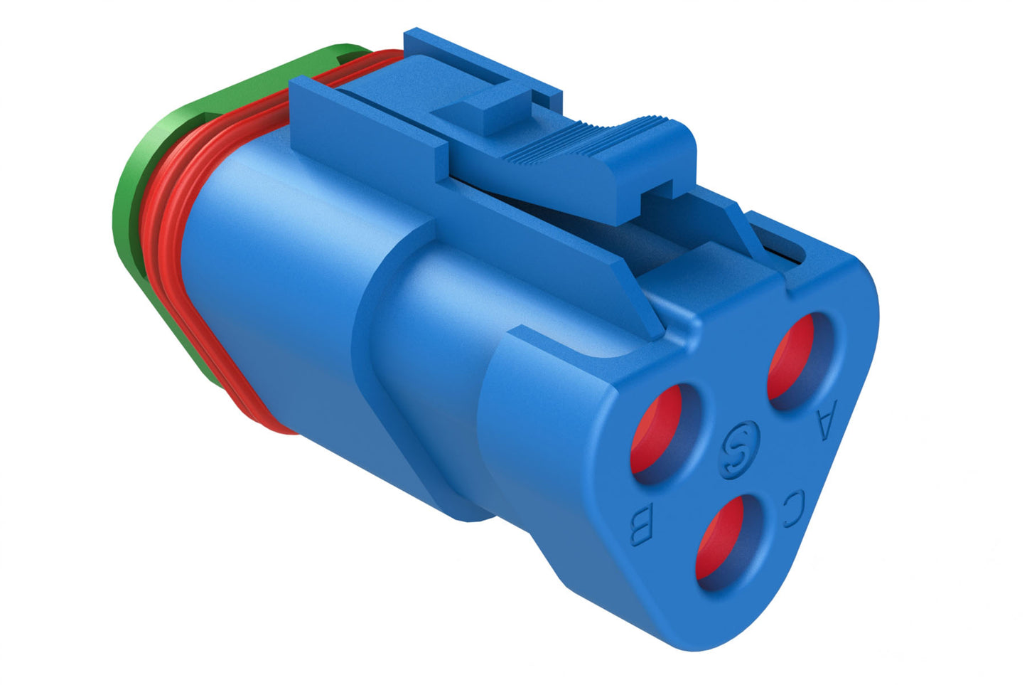 AT06-3S-SS01BLU 3-Way Plug, Female Connector with Solid Rear Grommet and Endcap, Wedgelock included, Blue