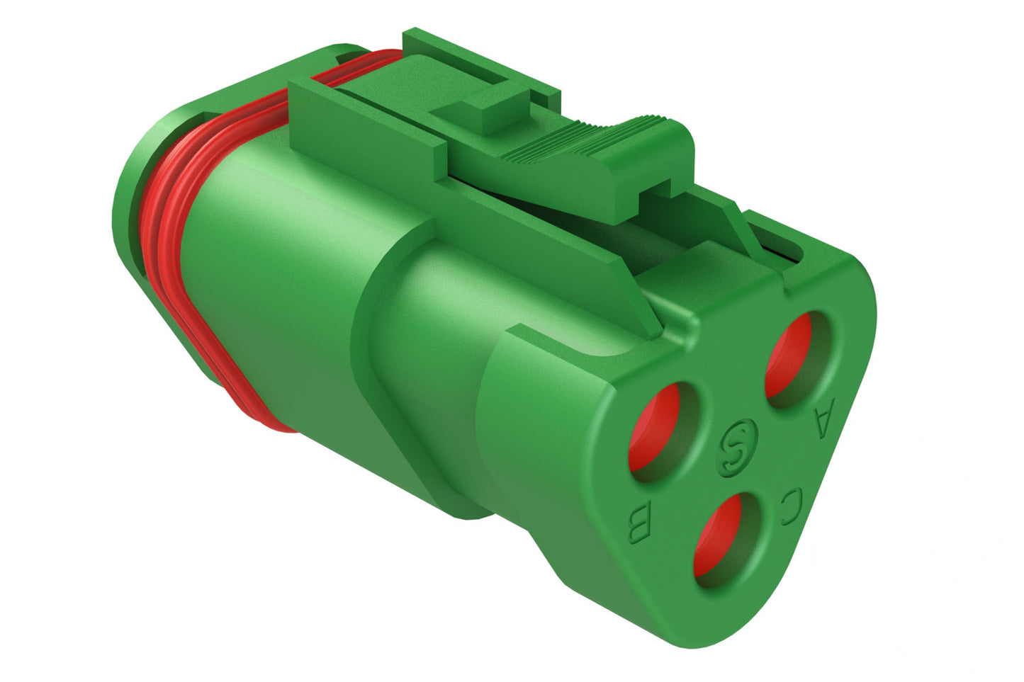 AT06-3S-SS01GRN 3-Way Plug, Female Connector with Solid Rear Grommet and Endcap, Wedgelock included, Green