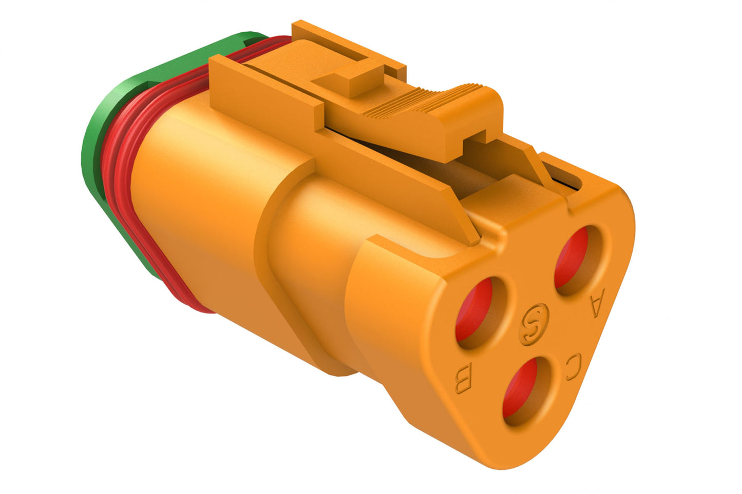 AT06-3S-SS01ORG 3-Way Plug, Female Connector with Solid Rear Grommet and Endcap, Wedgelock included, Orange