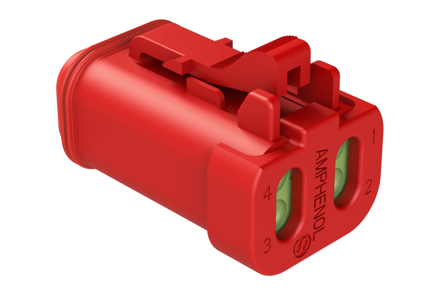 AT06-4S-MM01RED 4-Way Plug, Female Connector with Reduced Diameter Seal (E-Seal) and End Cap, Red