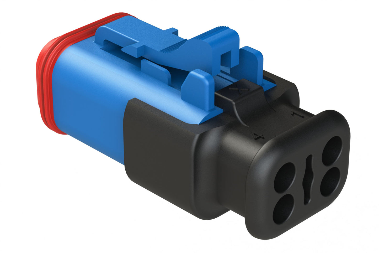 AT06-4S-SR01BLU 4-Way Plug Female Connector with Strain Relief Endcap, Standard Seal, Blue