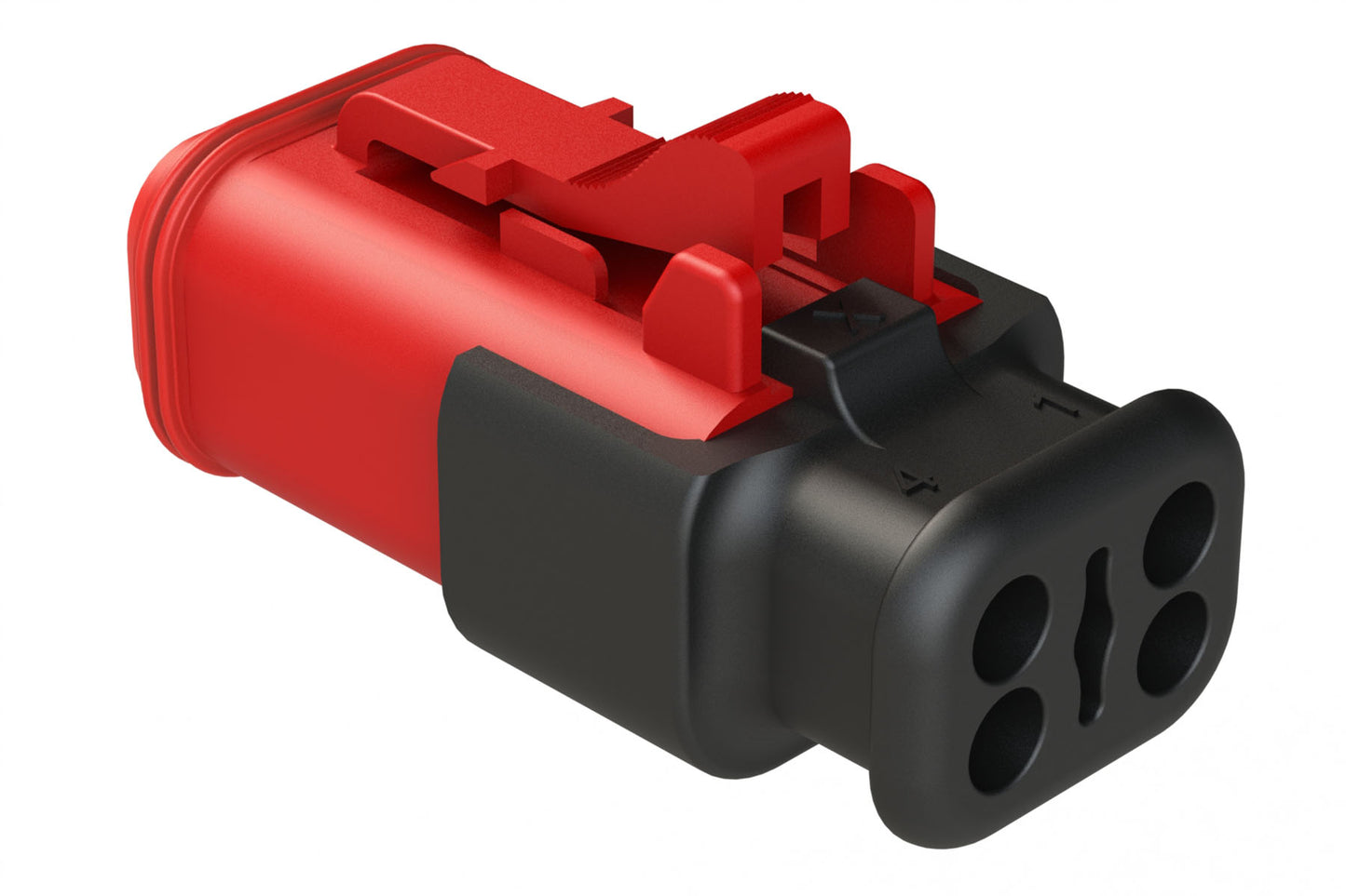 AT06-4S-SR01RED 4-Way Plug Female Connector with Strain Relief Endcap, Standard Seal, Red