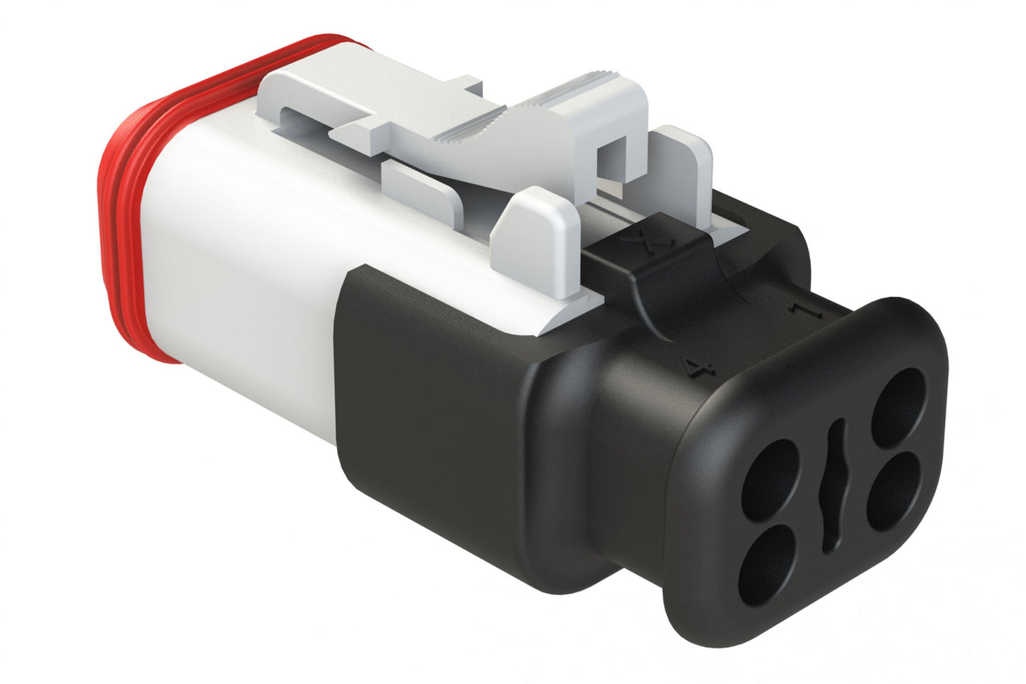 AT06-4S-SR02WHT 4-Way Plug, Female Connector with Reduced Diameter Seal (E-Seal), Strain Relief Endcap, White